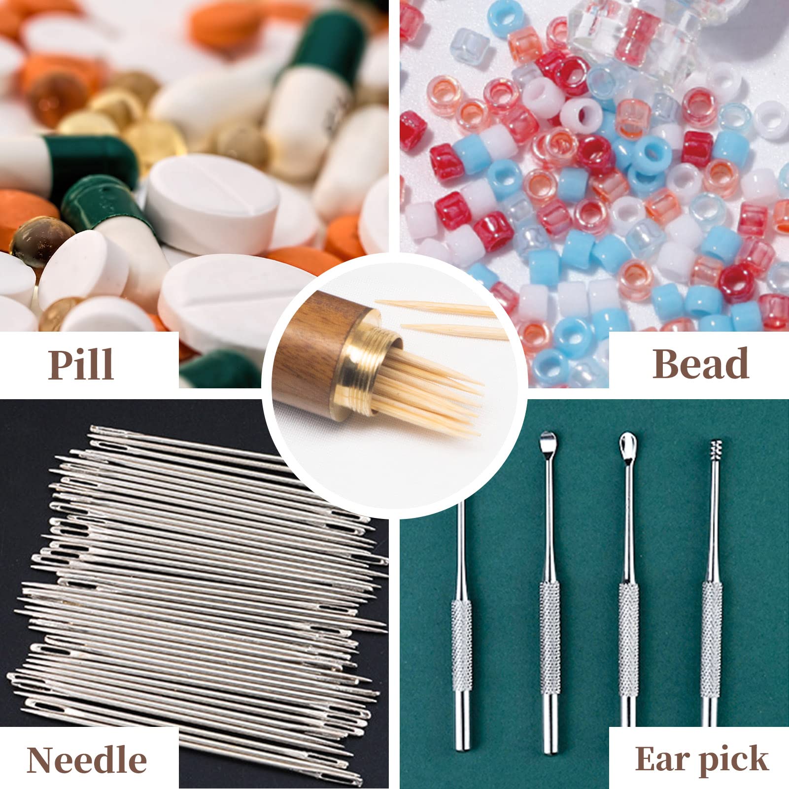 Huwane Toothpick Holder Portable Wood Toothpick Case Waterproof Handmade Craft Toothpick Pocket Box for Storage Toothpick  Needle  Pill  Bead  Ear Pick  Cotton Swab and Other Small Object (4 Packs)