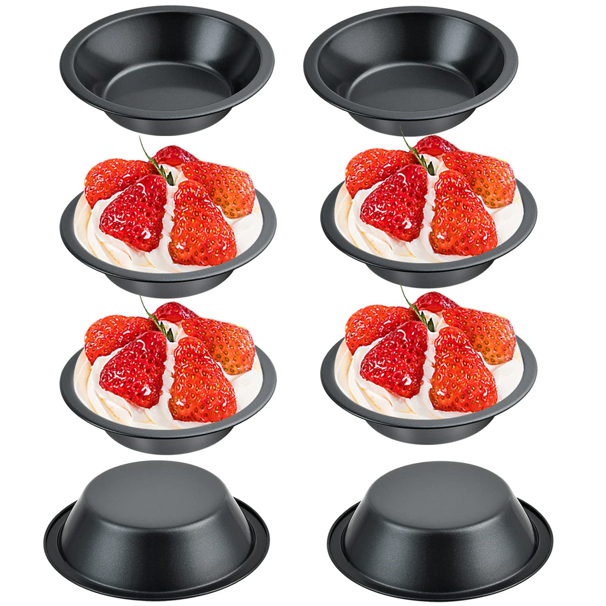 Aemygo 5 Inch Mini Pie Pans, 8 Pack Reusable Round Pie Tins Nonstick Pie Plate, Carbon Steel Mini Tart Pan, Small Cake Baking Se
