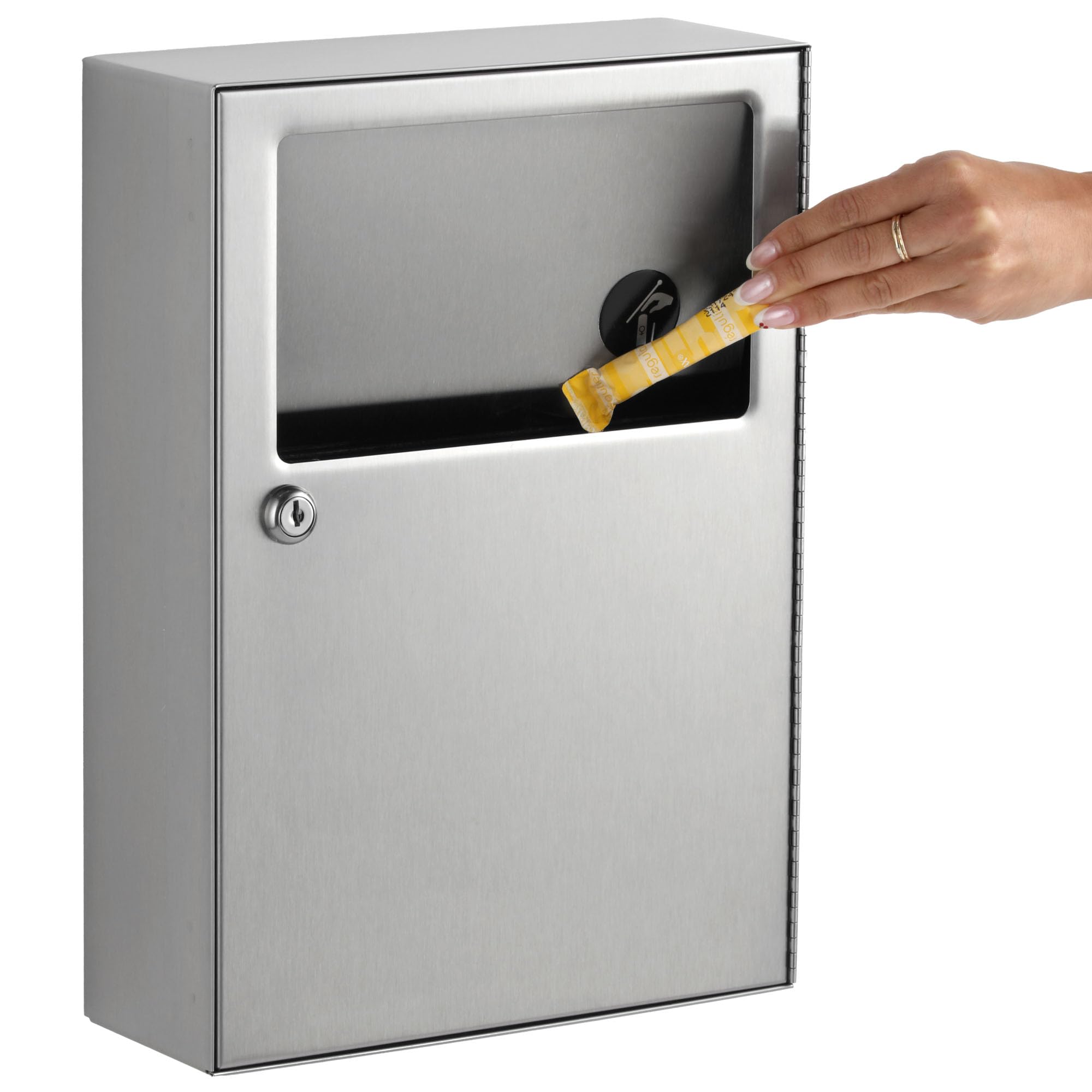 Bobrick 254 Classicseries Stainless Steel Surface-Mounted Sanitary Napkin Disposal, Satin Finish, 4-1/16'' Length, 15-1/8'' Heig