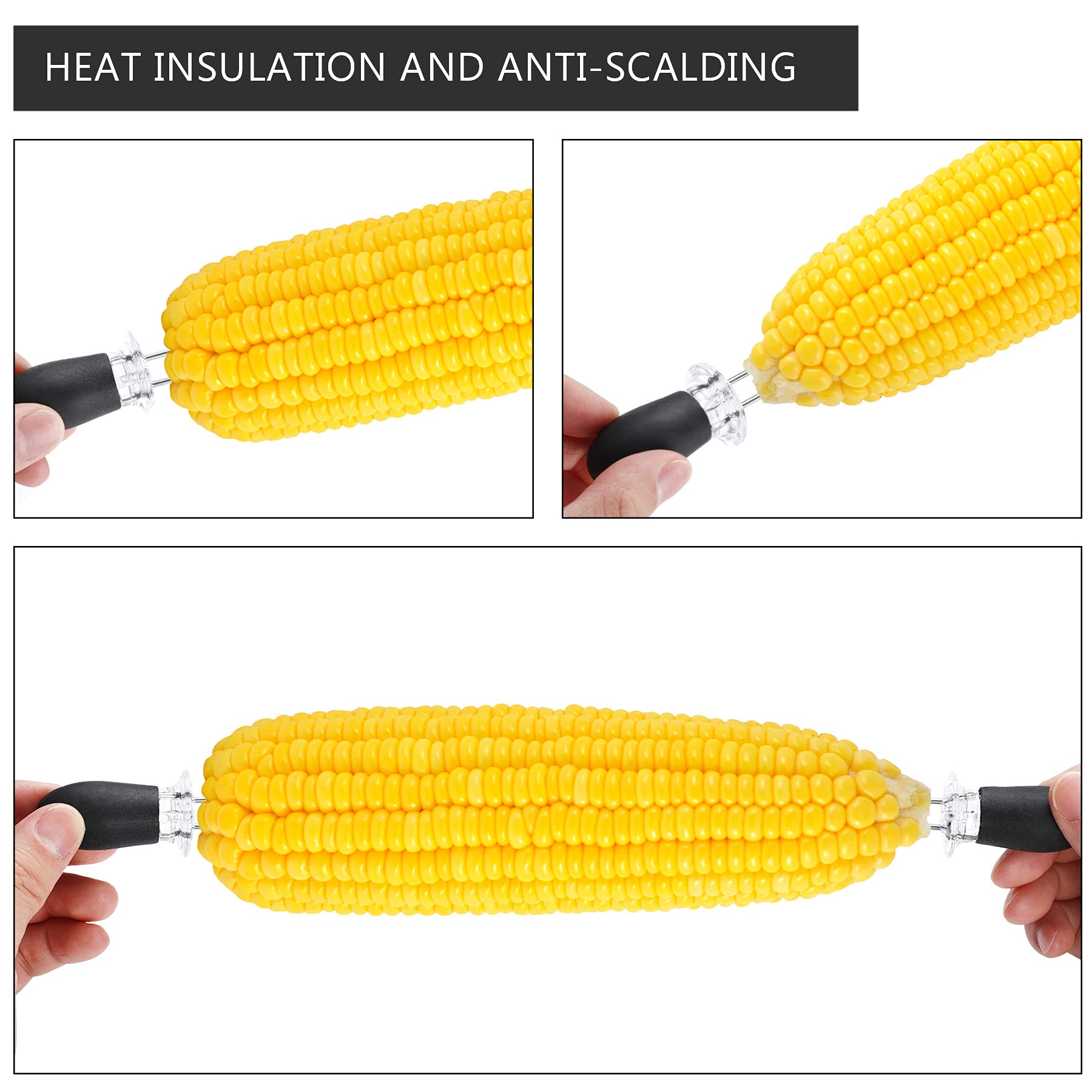 AUGSUN 18Pcs/9Pairs Black Corn Holders  Stainless Steel Corn Cob Holders Corn on The Cob BBQ Fork Skewers with Butter Spreader for Home Cooking Parties Camping