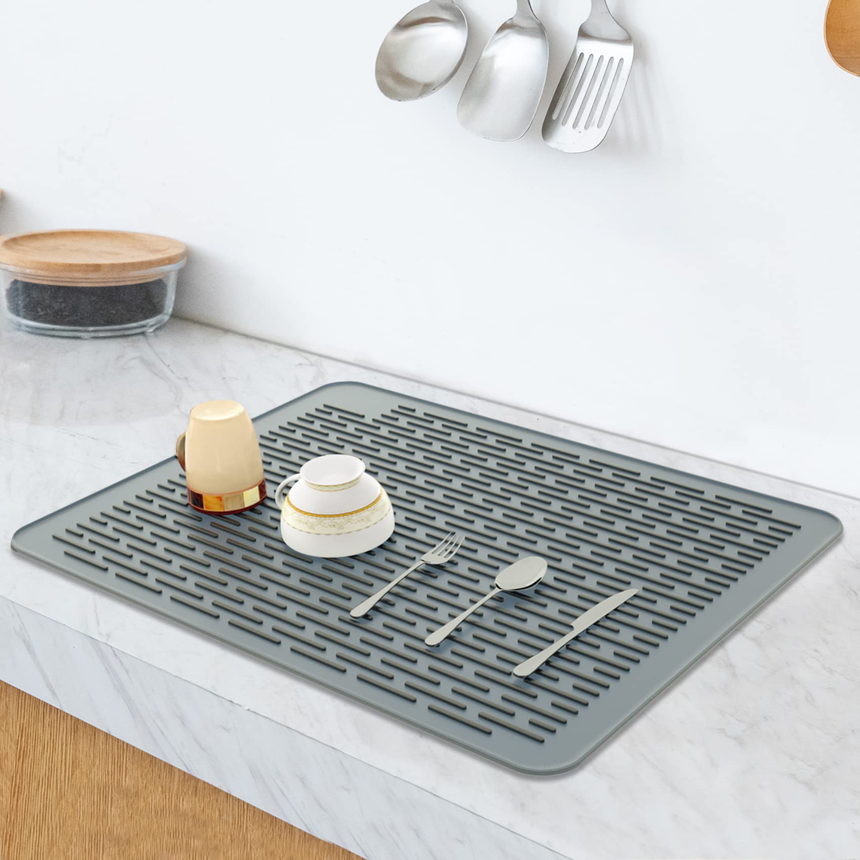 Sosmar Silicone Drying Mat, Xl Size 23    X 18   , Dish Drying Mat, Large Dish Drainer Mat For Kitchen Counter, Heat Resistant H