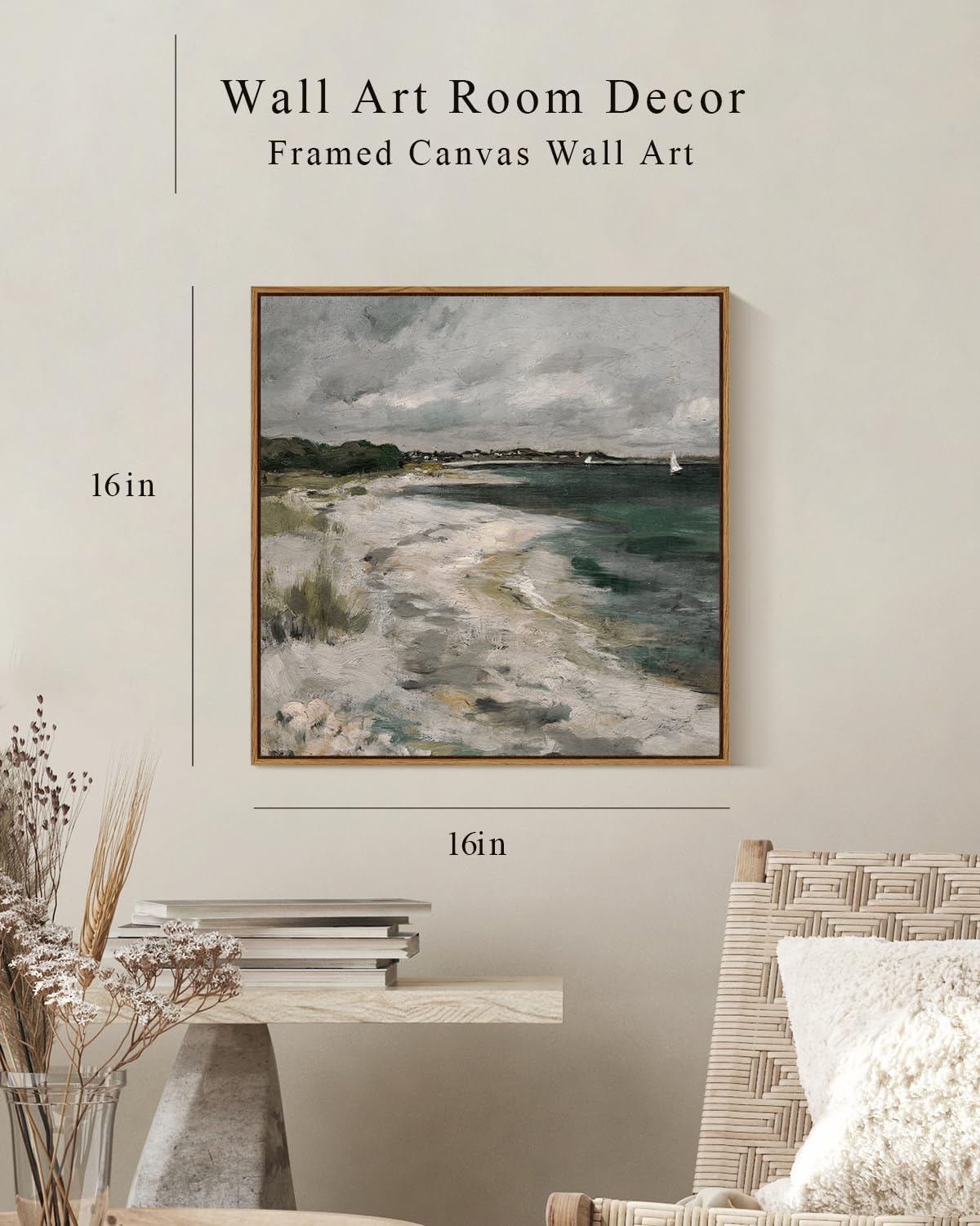 Insimsea Square Framed Canvas Wall Art, Room Decor Scenery Clouds Coastal Seaside Wall Decor, Canvas Oil Paintings Home Wall Art