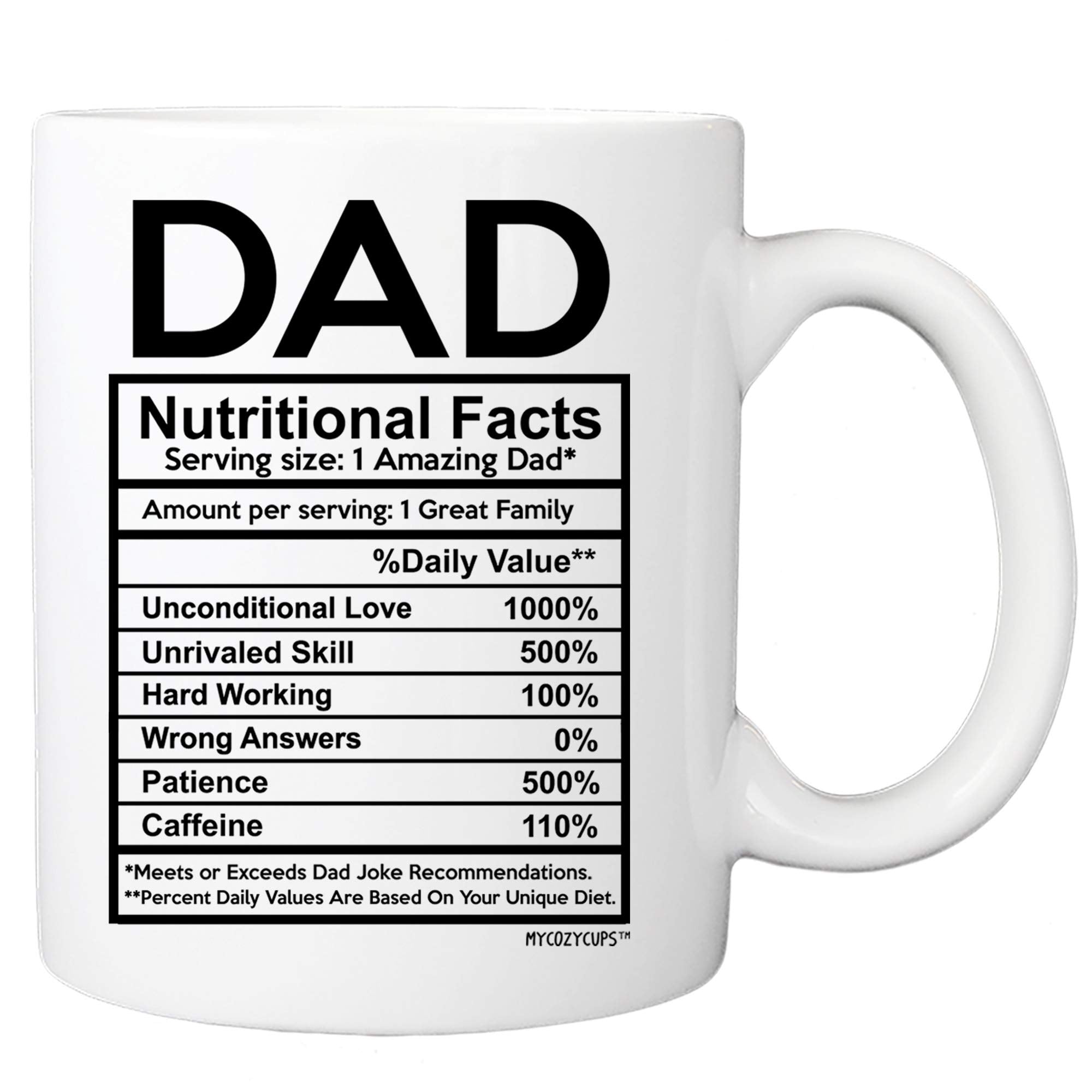 MyCozyCups Dad Nutritional Facts Label Coffee Mug - 11oz Ceramic Cup for Papa, Daddy, Stepdad, Fathers day - Birthday, Christmas