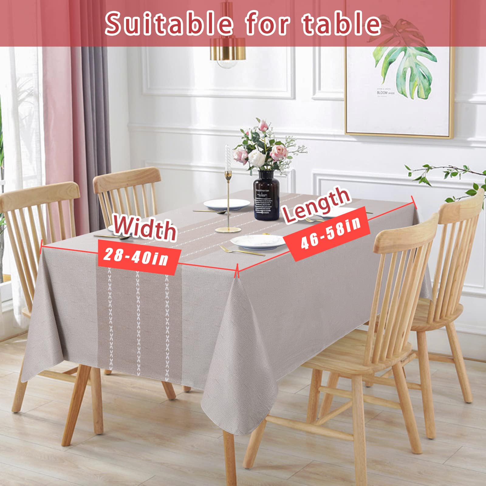Vonabem 100% Waterproof Rectangle Pvc Tablecloth, Vinyl Table Cloth Cover With Flannel Backing Oil Spill Proof Wipeable Table Cl