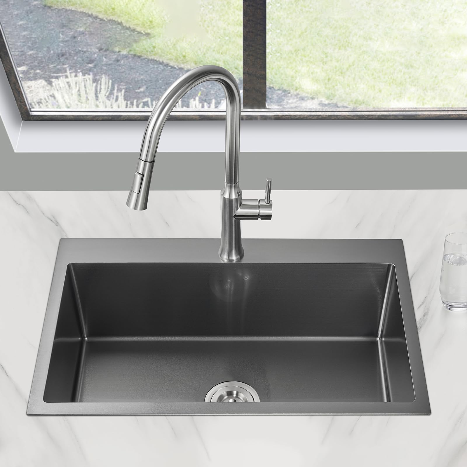 Popfly Kitchen Sink, 28  20 Inch Drop In 18 Gauge Handmade Sus 304 Top Mount Stainless Steel 9 Inch Deep Single Bowl Kitchen Sin