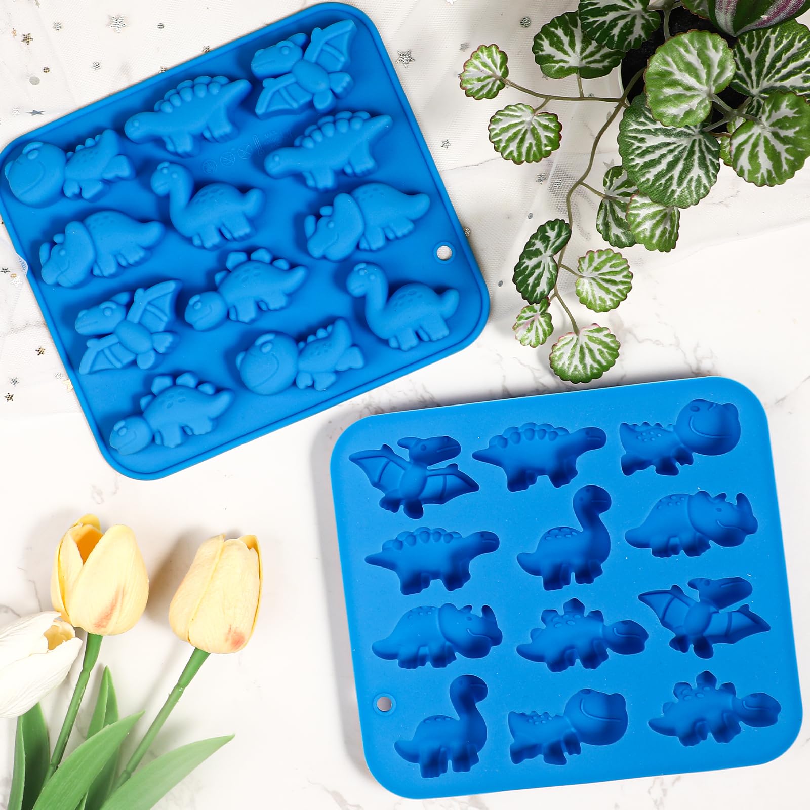Webake Dinosaur Candy Silicone Molds 12-Cavity Dinosaur Molds Shaped With T-Rex, Stegosaurus, Triceratops, Great For Candy, Choc