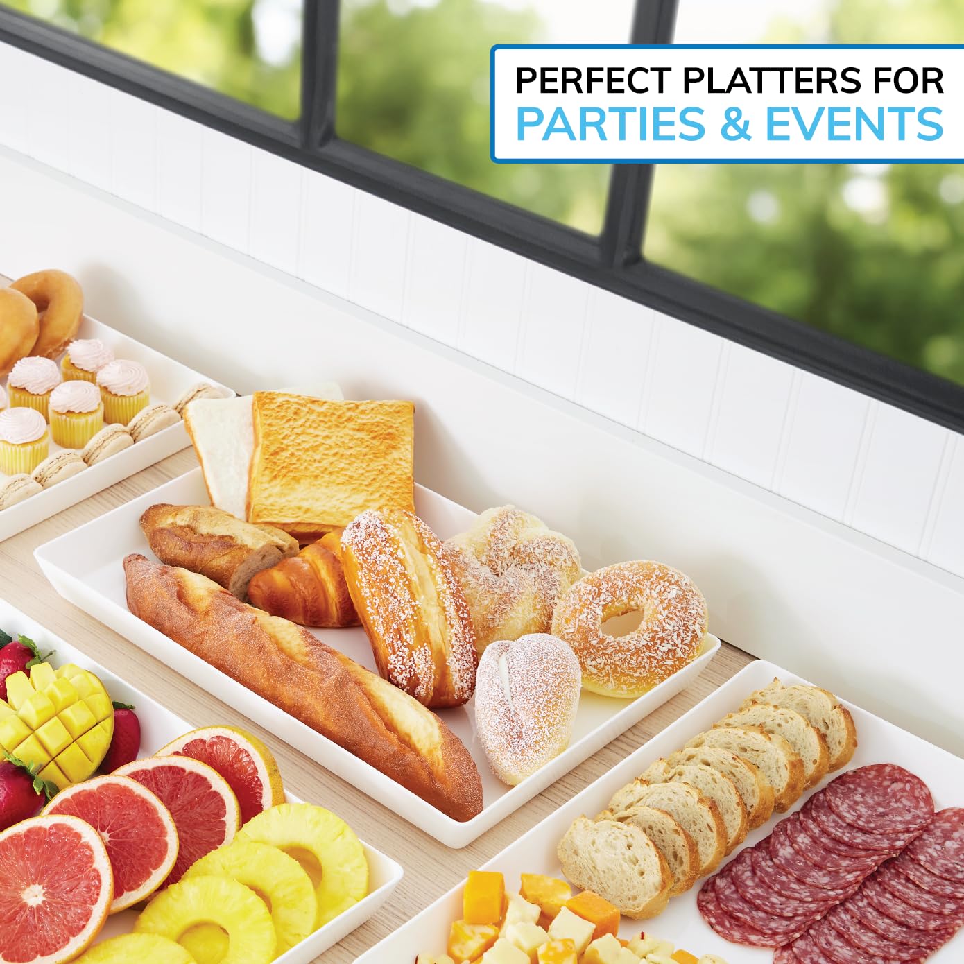 Us Acrylic White Plastic Serving Trays (Set Of 4) 15    X 10    | Large Unbreakable Reusable Rectangular Party Platters | Serve