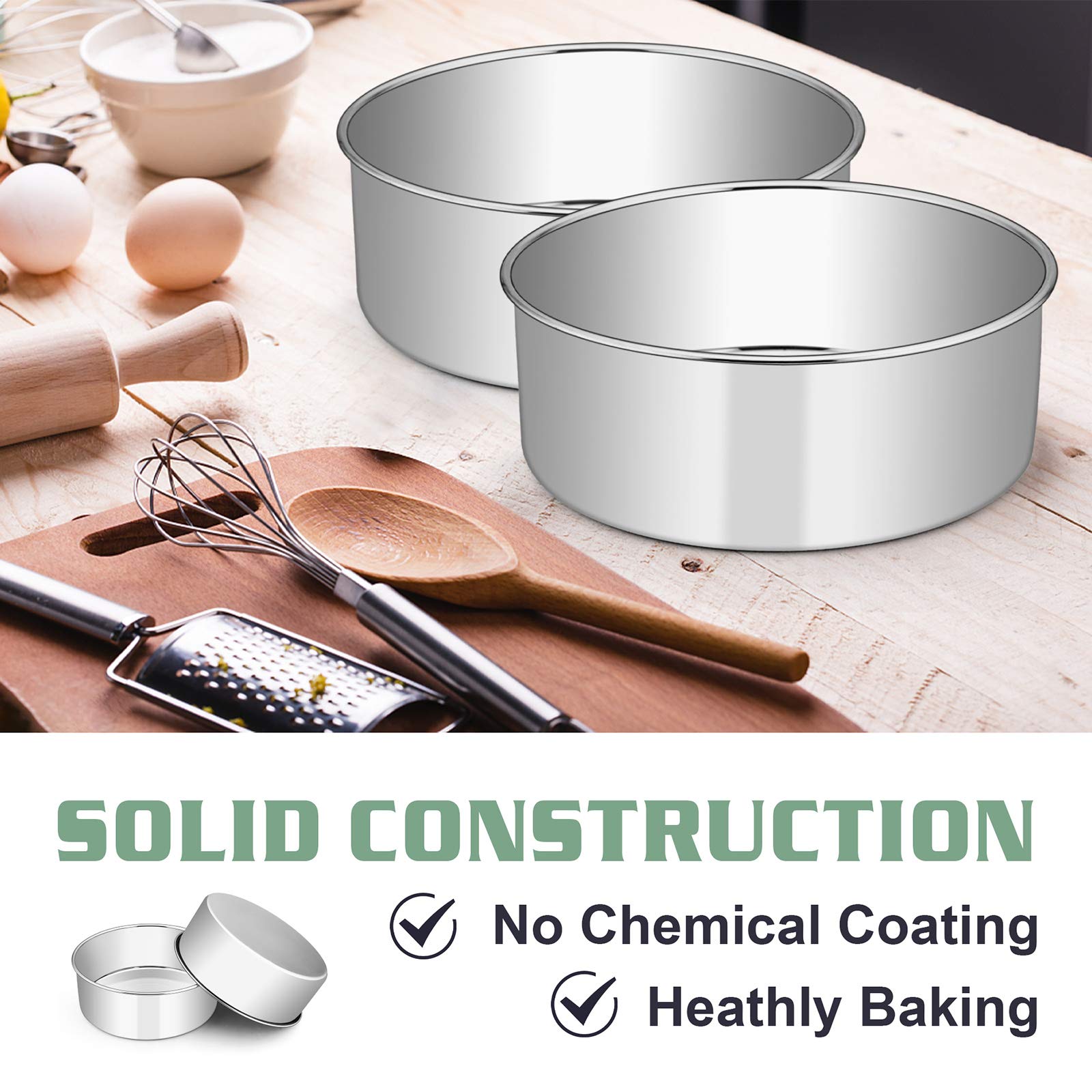 9 X 3 Inch Round Cake Pans, E-Far Stainless Steel Deep Cake Baking Pan For Layer Cake Chiffon Cheesecake, Healthy Metal Cake Tin