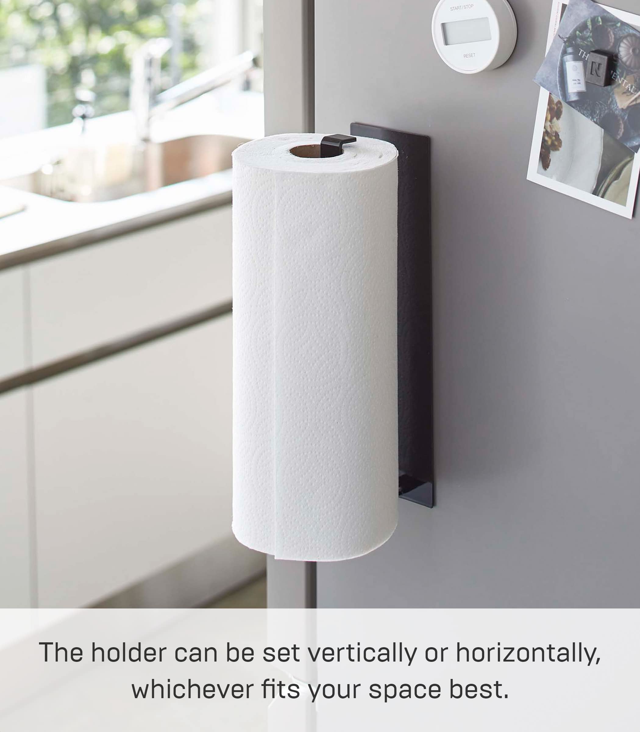 Yamazaki Home Magnetic Paper Holder Metal Roll Dispenser, Vertical Or Horizontal Mounted Kitchen Towel Rack | Steel, One Size, B