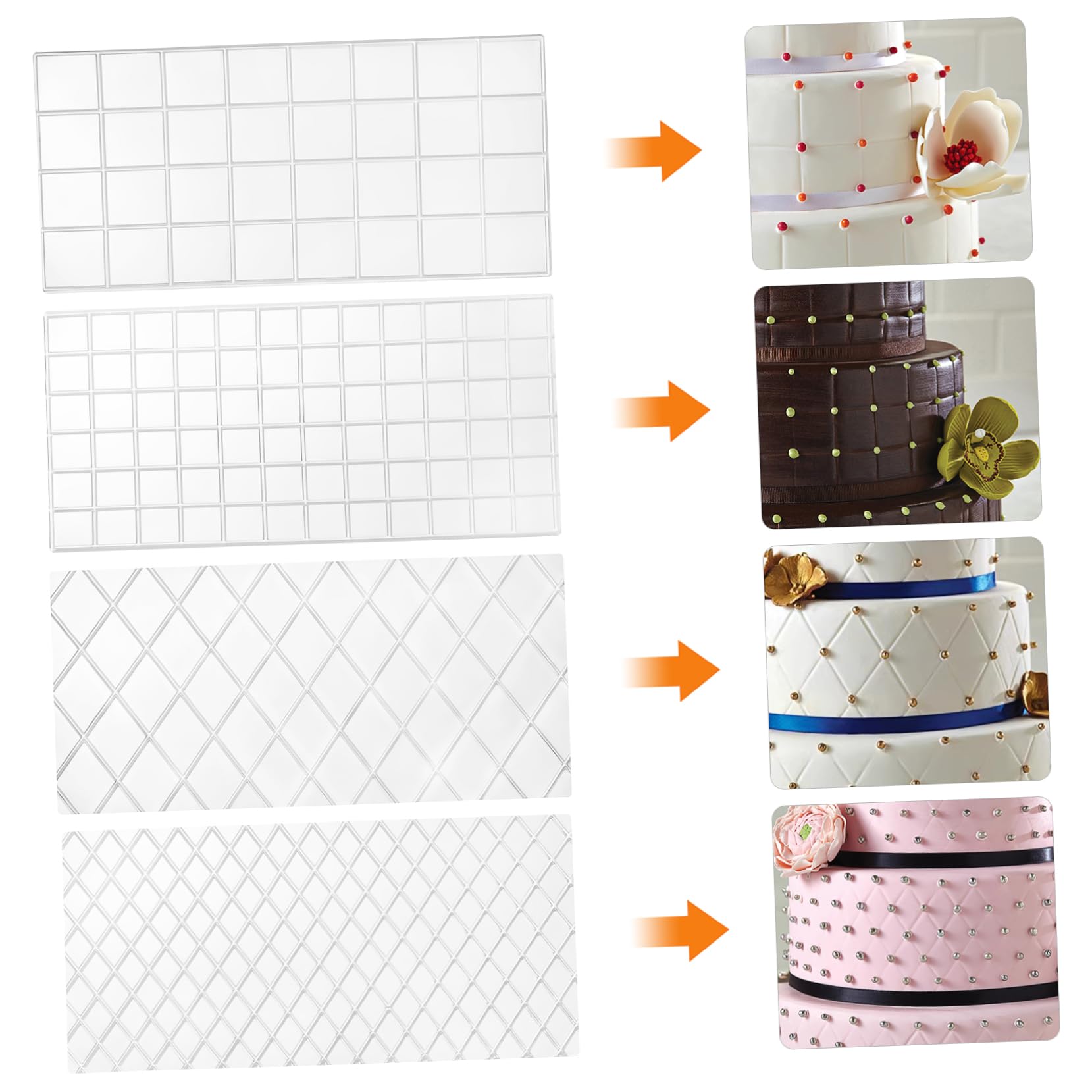 Cake Fondant Impression Mat Mold: 4Pcs Diamond Quilted Grid Texture Embossing Mat Fondant Stamp Cake Border Decoration Tools