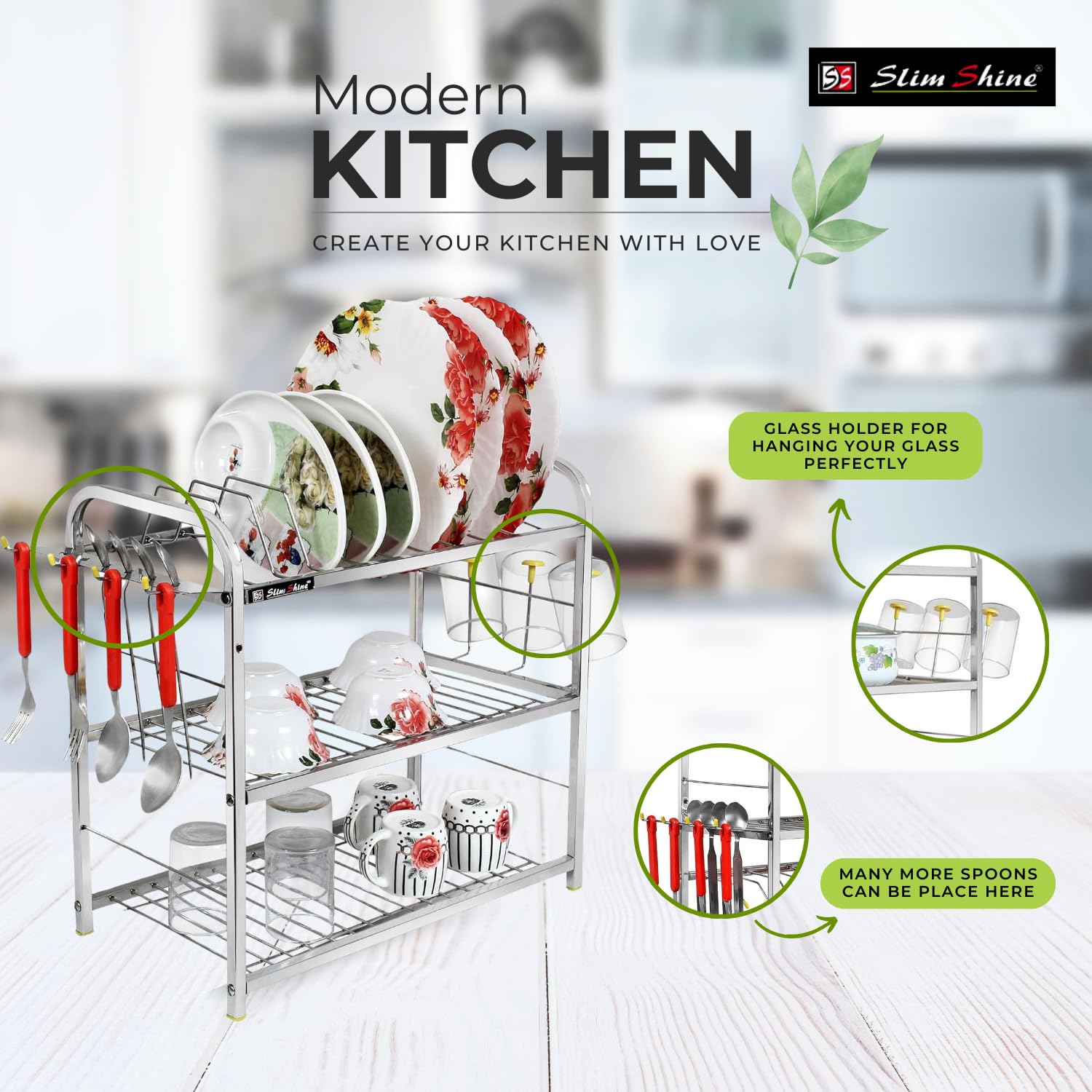 Slimshine Kitchen Dish Rack/ Plate Cutlery Stand/Kitchen Utensils Rack/Modern Kitchen Storage Rack (18 X 18,Alloy Steel)