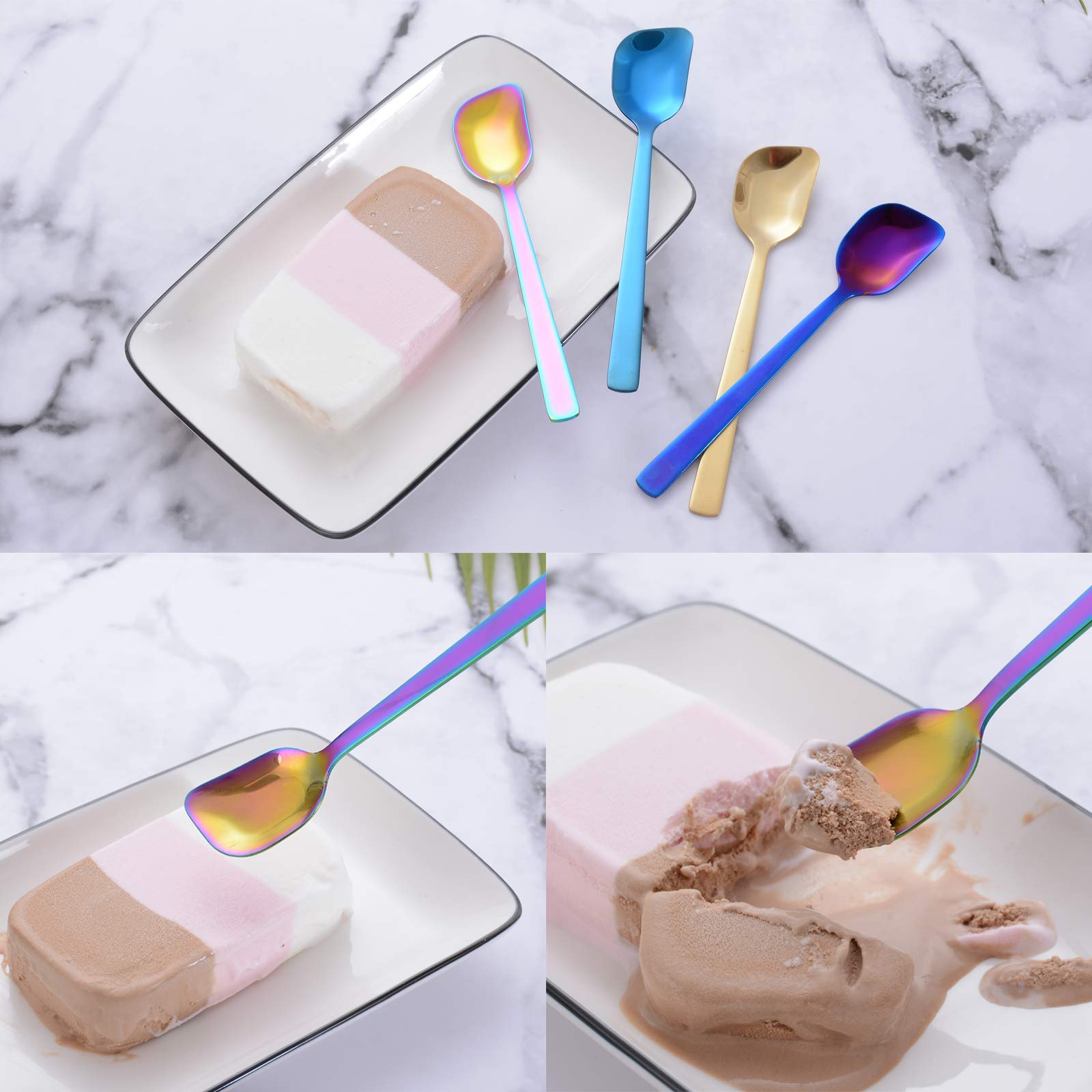 Gogeili Yogurt Spoon, Stainless Steel Gelato/Ice Cream Spoon, Rainbow Fruit Spoon, Dessert Spoon, 6.4-Inch, Set Of 6