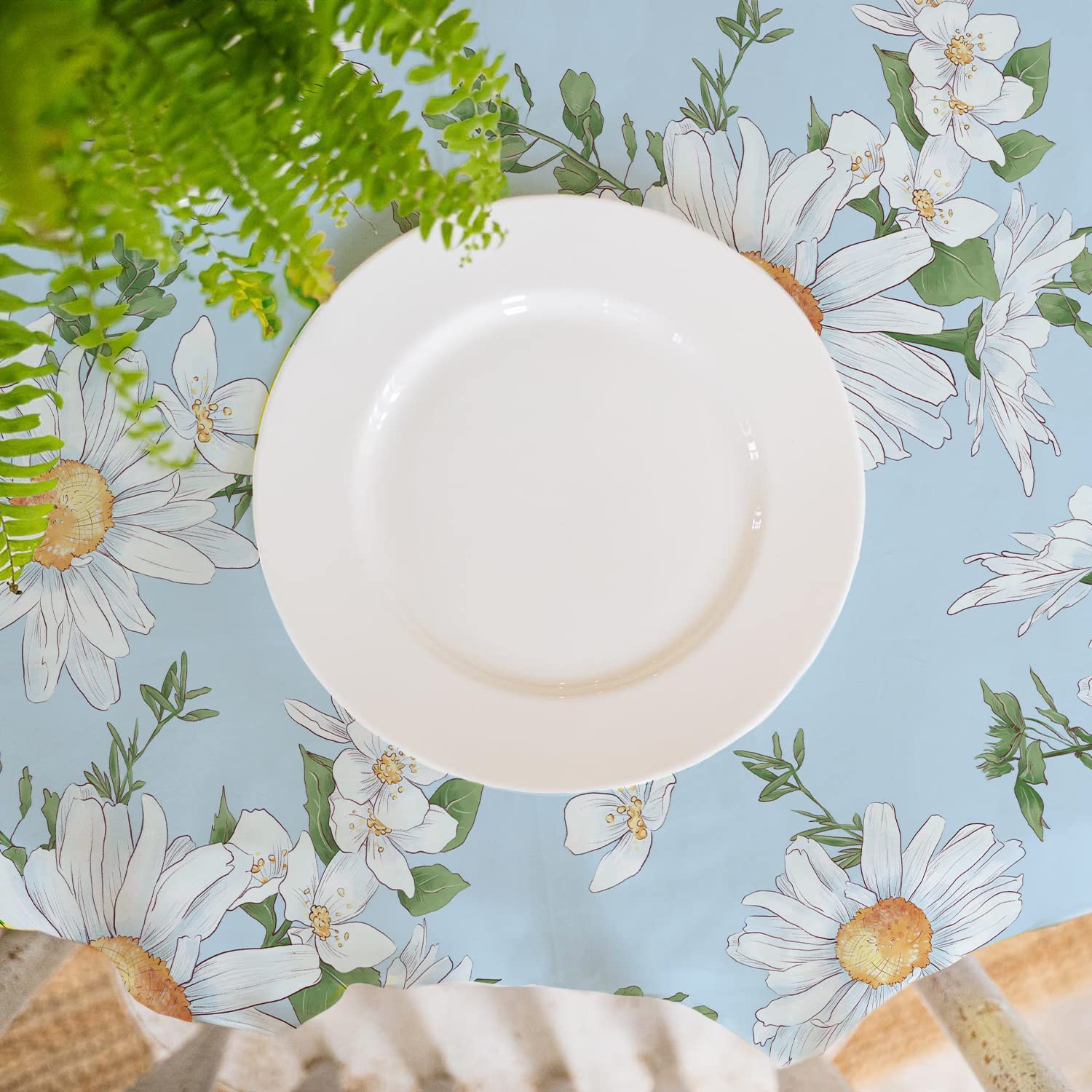 Daisy Tablecloth, Blue Floral Rectangle Tablecloth, Sunflower Tablecloth, Spring Summer Waterproof Wrinkle Free Durable Rectangl