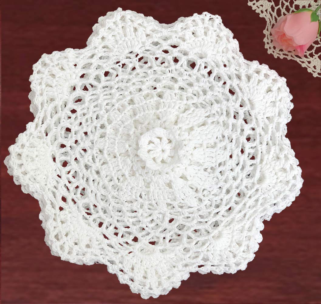 Creative Linens 6Pcs 8'' Round Crochet Lace Doily White 100% Cotton Handmade, Set Of 6 Pieces
