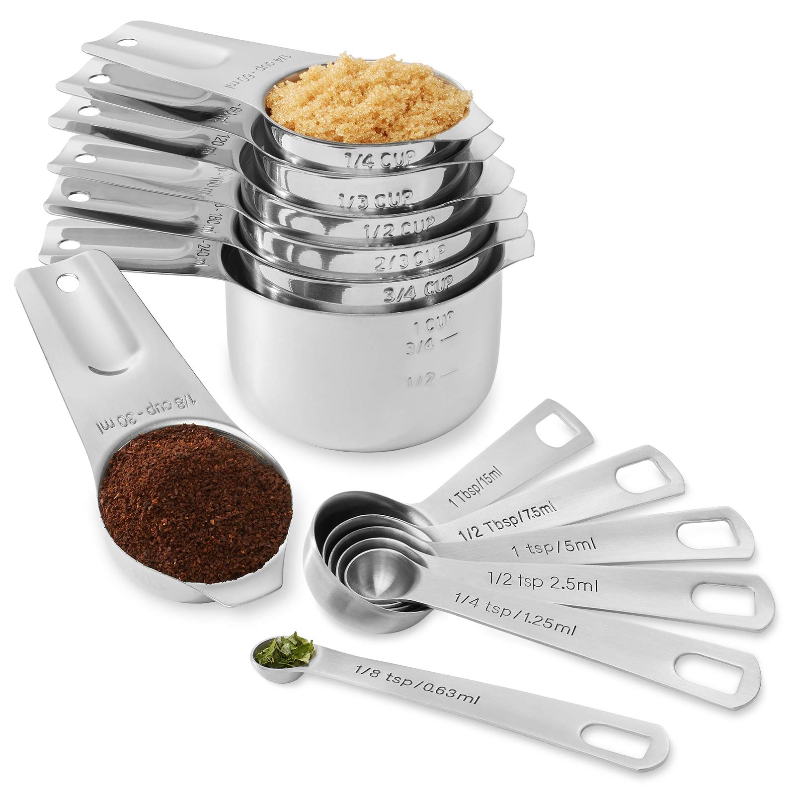 Last Confection 13Pc Stainless Steel Measuring Spoon & Cup Set - Kitchen Measurements For Dry Spices And Liquid Cooking & Baking
