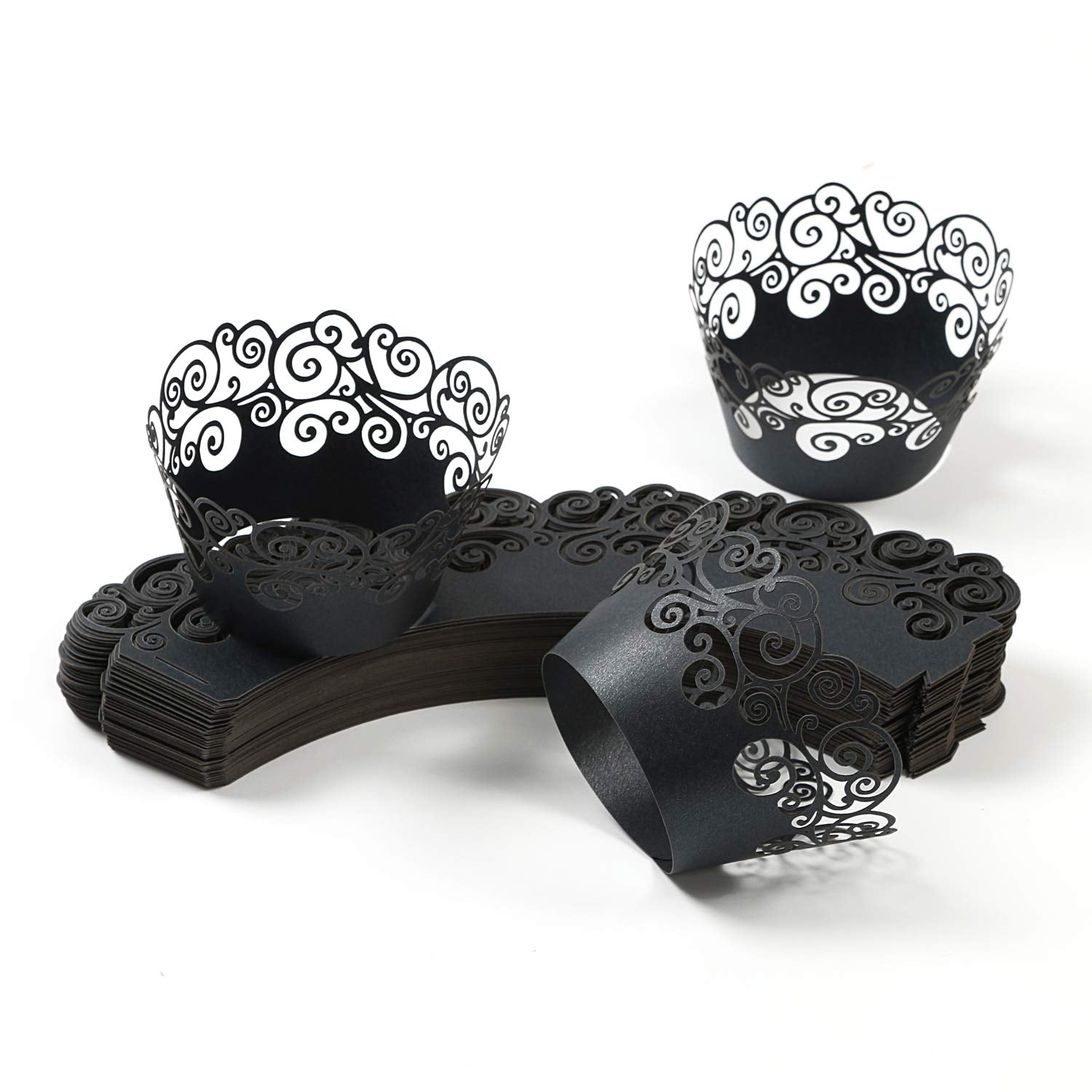 Cupcake Wrappers, Kposiya 100 Pack Cupcake Wraps Filigree Artistic Bake Cake Paper Cup Little Vine Laser Cut Liner Baking Cups M