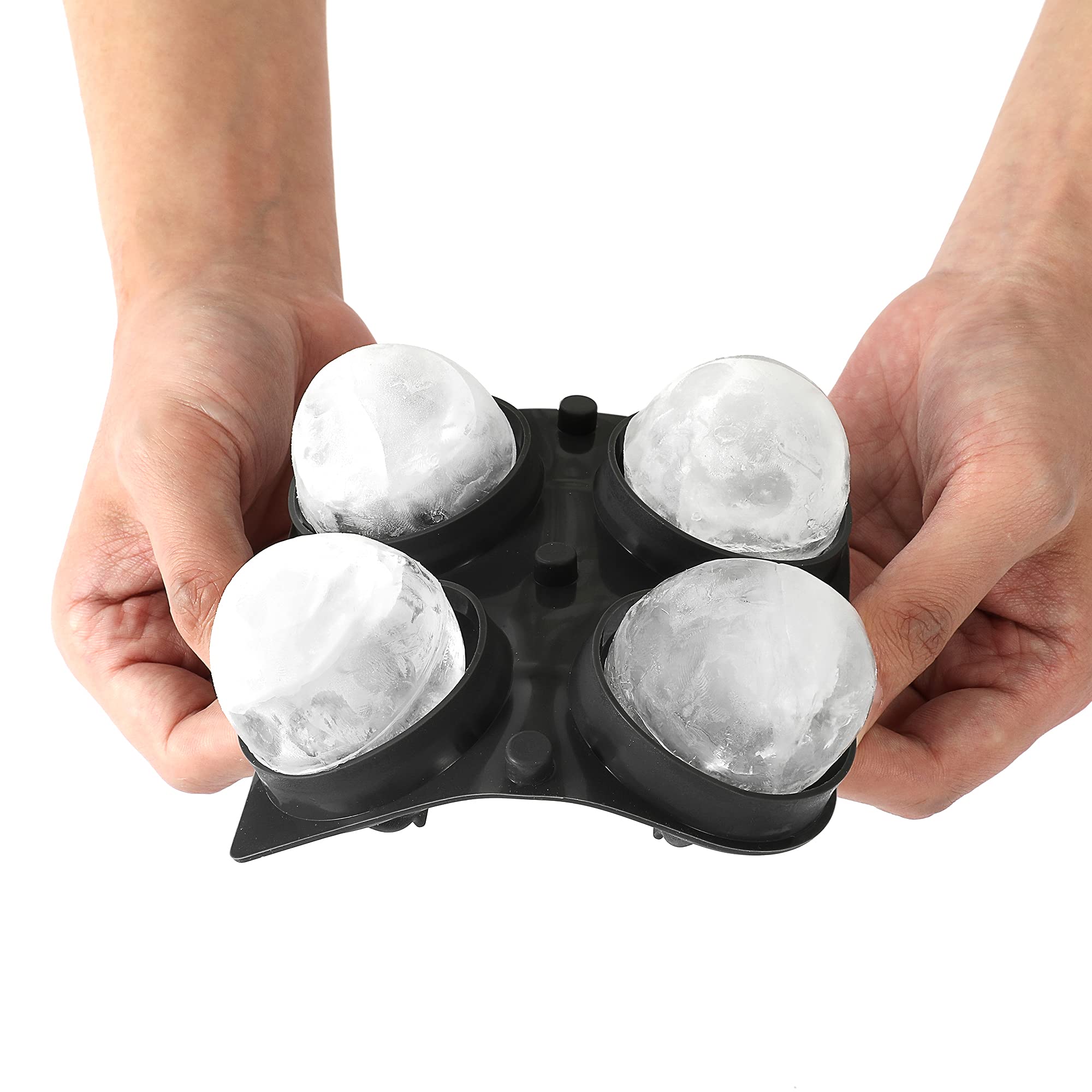 Humbee, Soft Silicone Ice Cube Tray With Lid, Flexible Ice Tray (4 Spheres, Black)