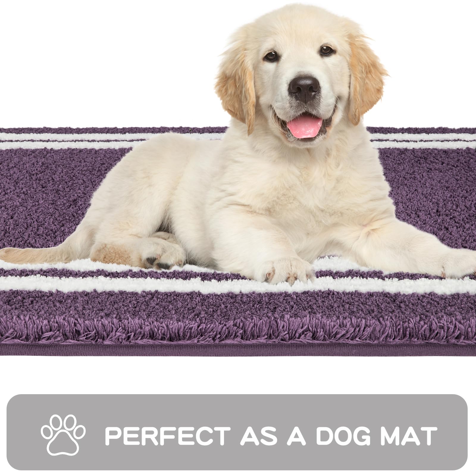 Purrugs Non-Slip Bathroom Rug 24'' X 60'' - Super Absorbent & Quick Dry Shaggy Microfiber Bath Mat, Machine Washable Plush Throw