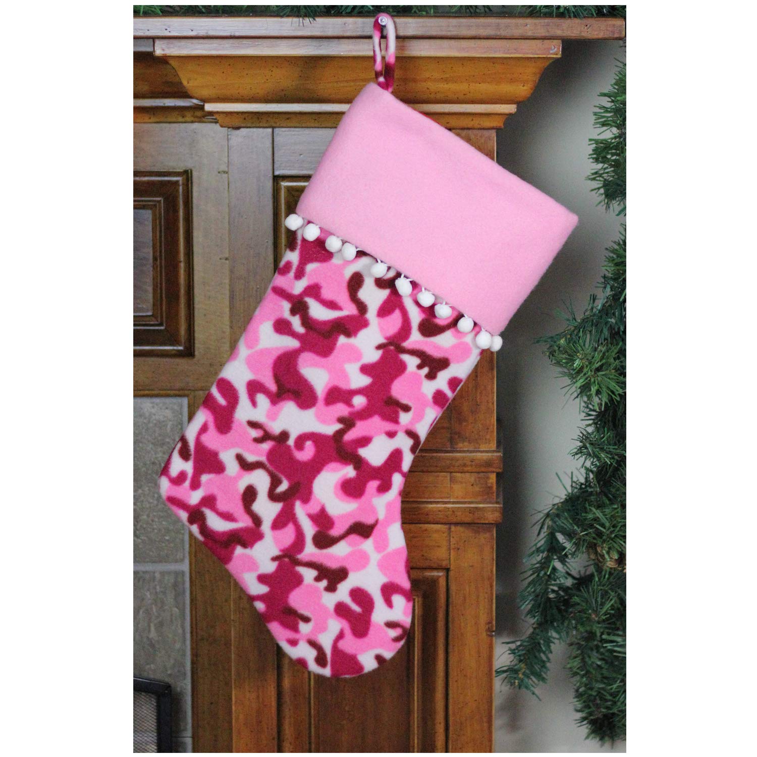 Northlight Camouflage Christmas Stocking Cuff Poufs, 19, White/Pink/Brown