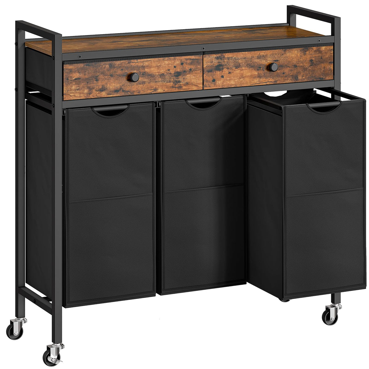 Hoobro Laundry Sorter 3 Section, 130L Laundry Hamper With 2 Drawers, Rolling Laundry Basket, Pull-Out And Removable Laundry Bags
