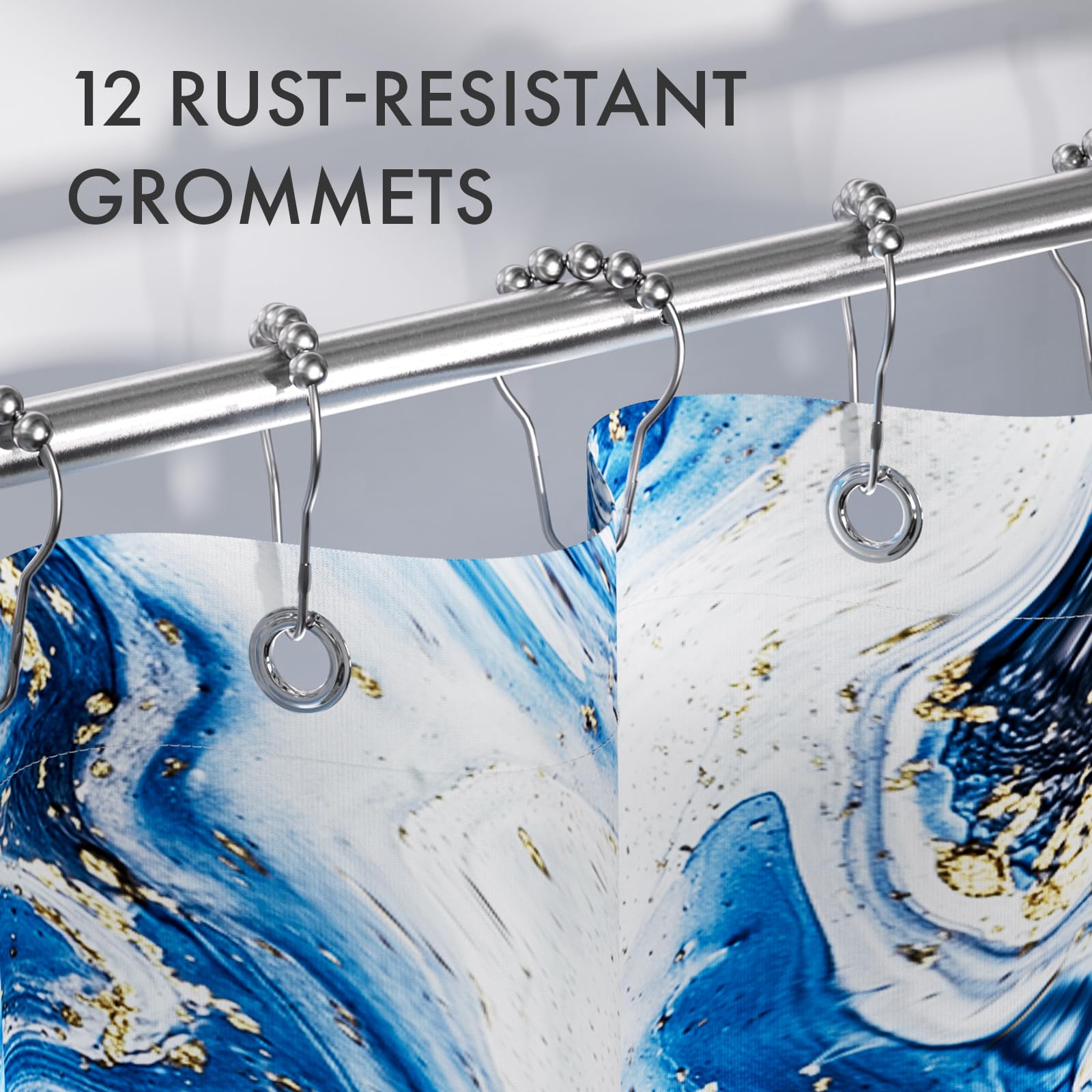 AmazerBath Shower Curtain Blue  Marble Fall Fabric Shower Curtain Sets with 12 Shower Curtain Hooks  Luxury Quality Home Hotel Washable Farmhouse Cloth Shower Curtains for Bathroom Decor  72x72 Inches