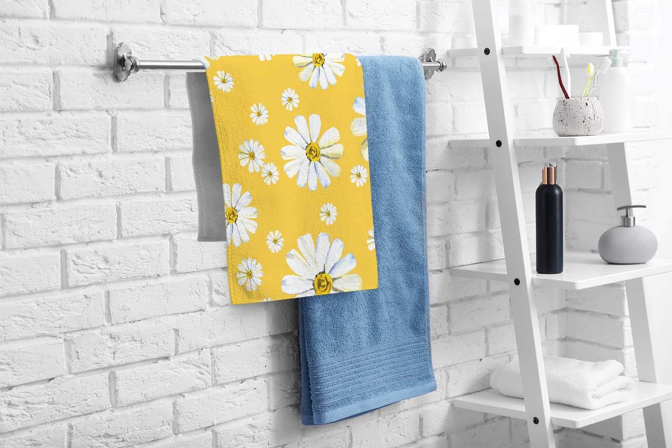 Ofloral White Daisy Chamomile Flower Hand Towels Cotton Washcloths,Watercolor Yellow Floral Garden Botanical Plant Soft Towels F