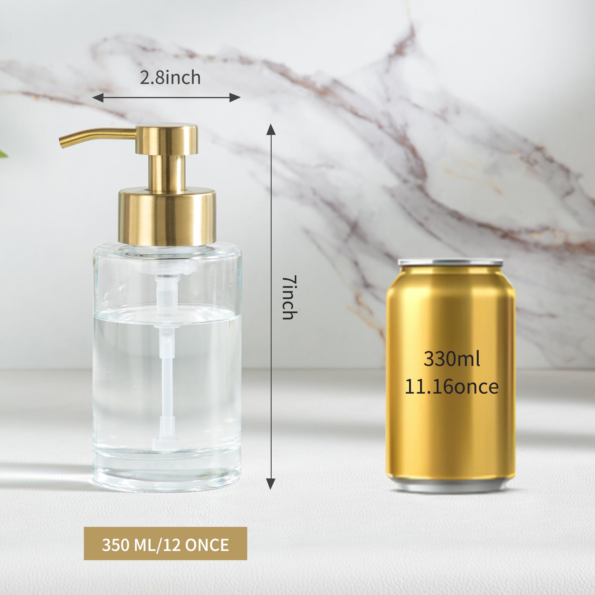 Enra Foam Soap Dispenser,12Oz Thick Glass Bathroom Soap Dispenser With Stainless Steel Gold Pump,Dish Soap Dispenser,Soap Dispen
