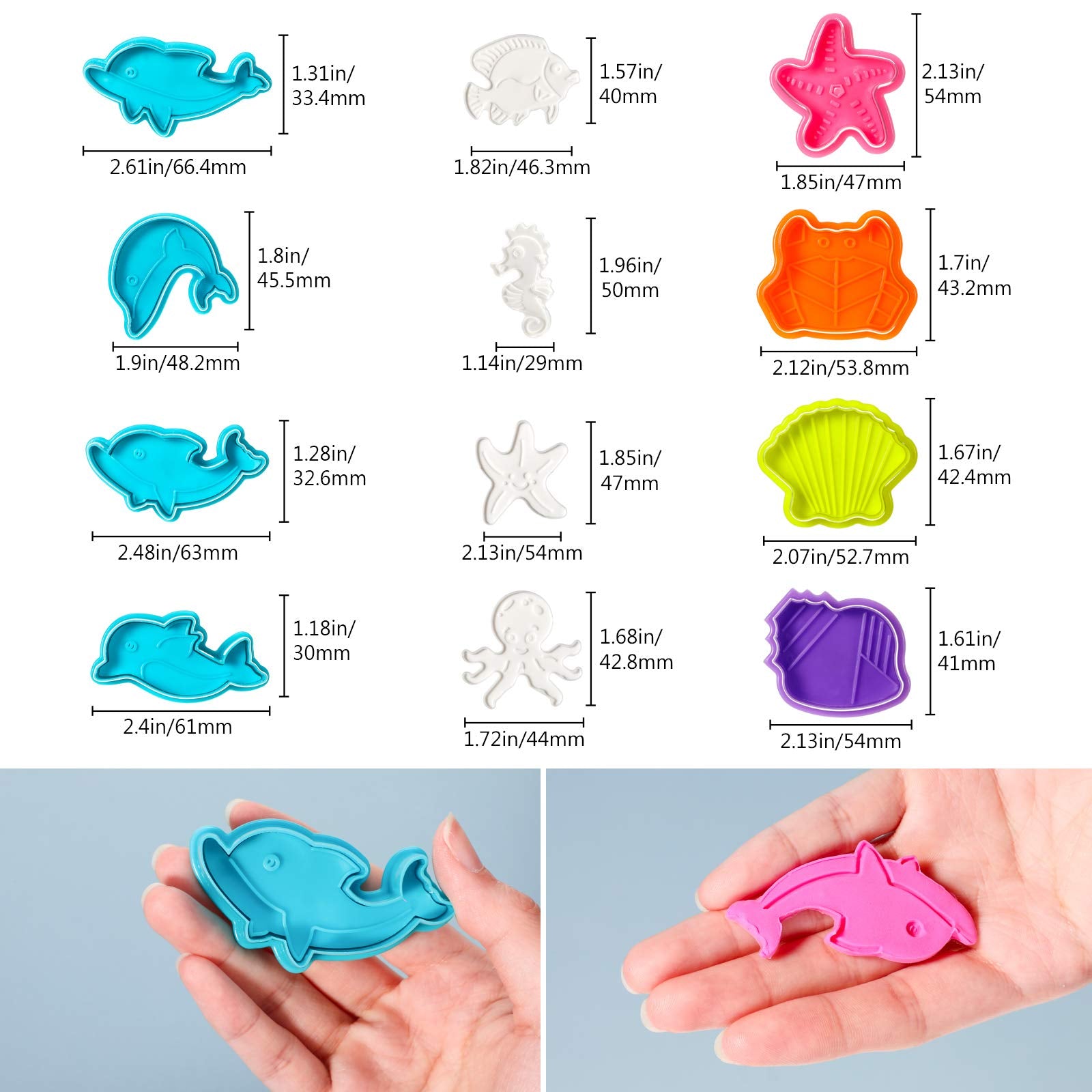 12 Pieces Ocean Cookie Cutters 3D Jellyfish Seahorse Clownfish Octopus Dolphin Crab Conch Starfish Seashell Sugar Cookie Pie Cru