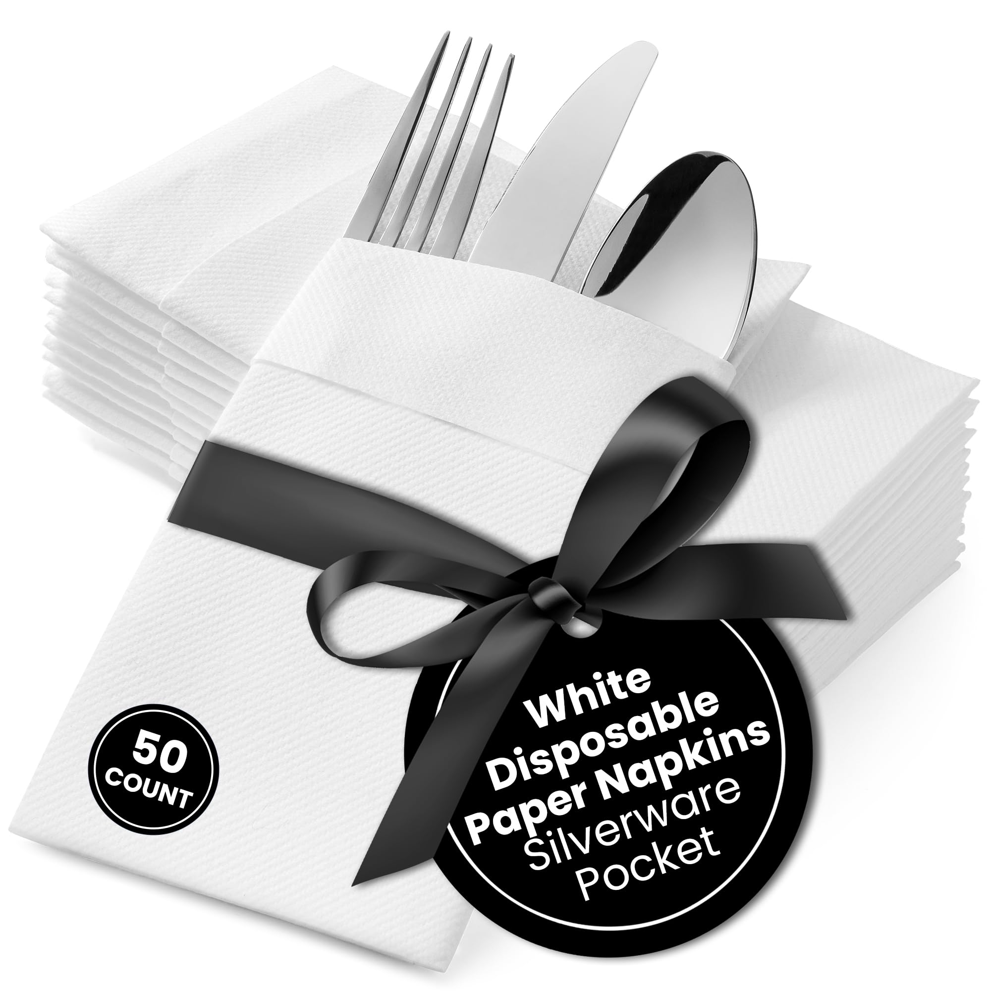 Ah American Homestead Linen Feel Paper Dinner Napkins With Silverware Pocket - 16''X15.5'' Bulk Disposable Napkins, Elegant Line