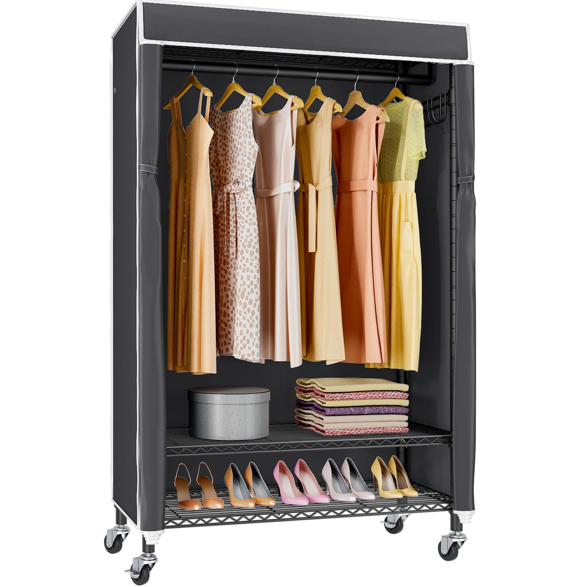 Vipek R1C Rolling Clothes Rack With Cover Portable Closet For Hanging Clothes, Heavy Duty Garment Rack Freestanding Clothing Rac