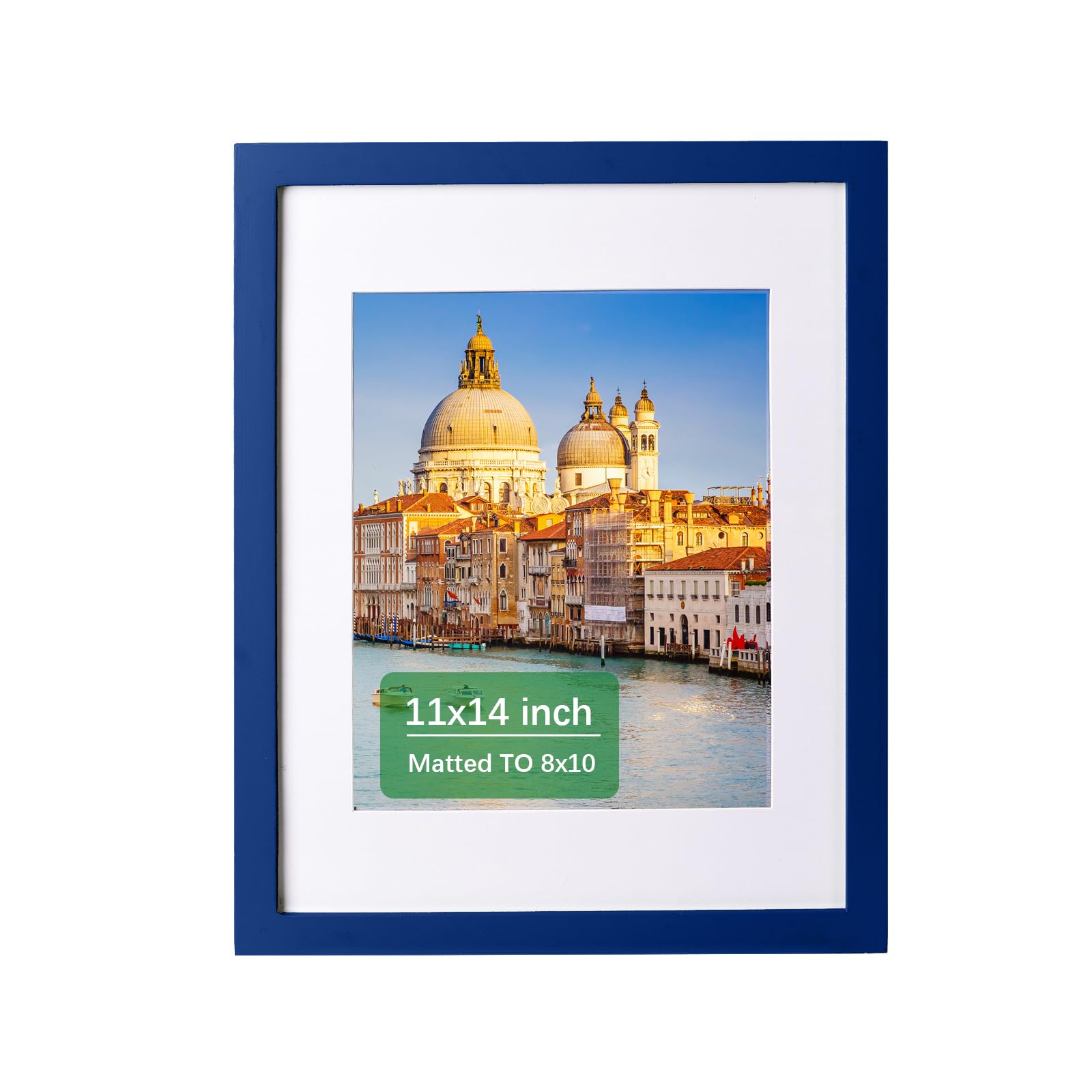 wyooxoo 11x14 Picture Frame Dark blue Solid Wood Photo Frames Display Pictures 8x10 with Mat or 11x14 Without Mat Colorful Frame