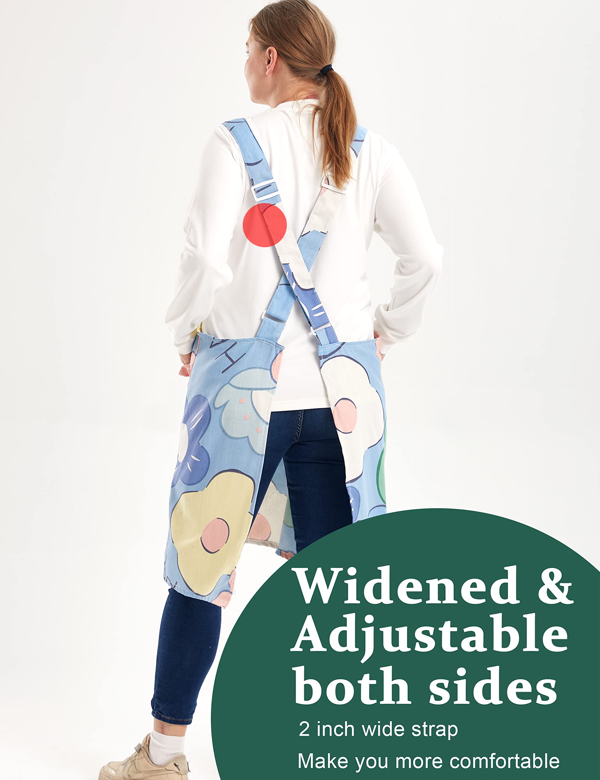 Apronner Big Plus Size Aprons For Women With Pockets Cotton Linen Baking Kitchen Cooking Poached Egg Flowers