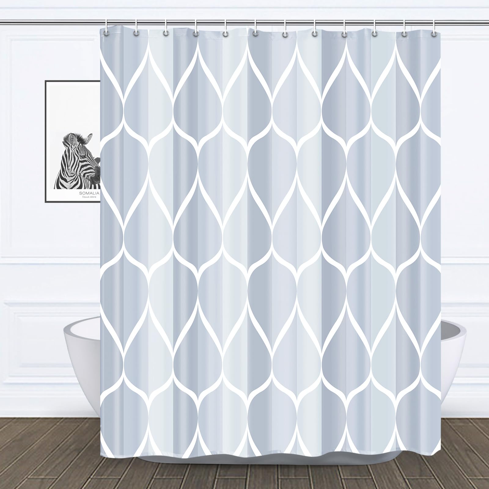 Gelbchu Light Blue Geometric Shower Curtain, Waterproof Design And Polyester, Quick-Drying, Weighted Hem, Blue Shower Curtains S