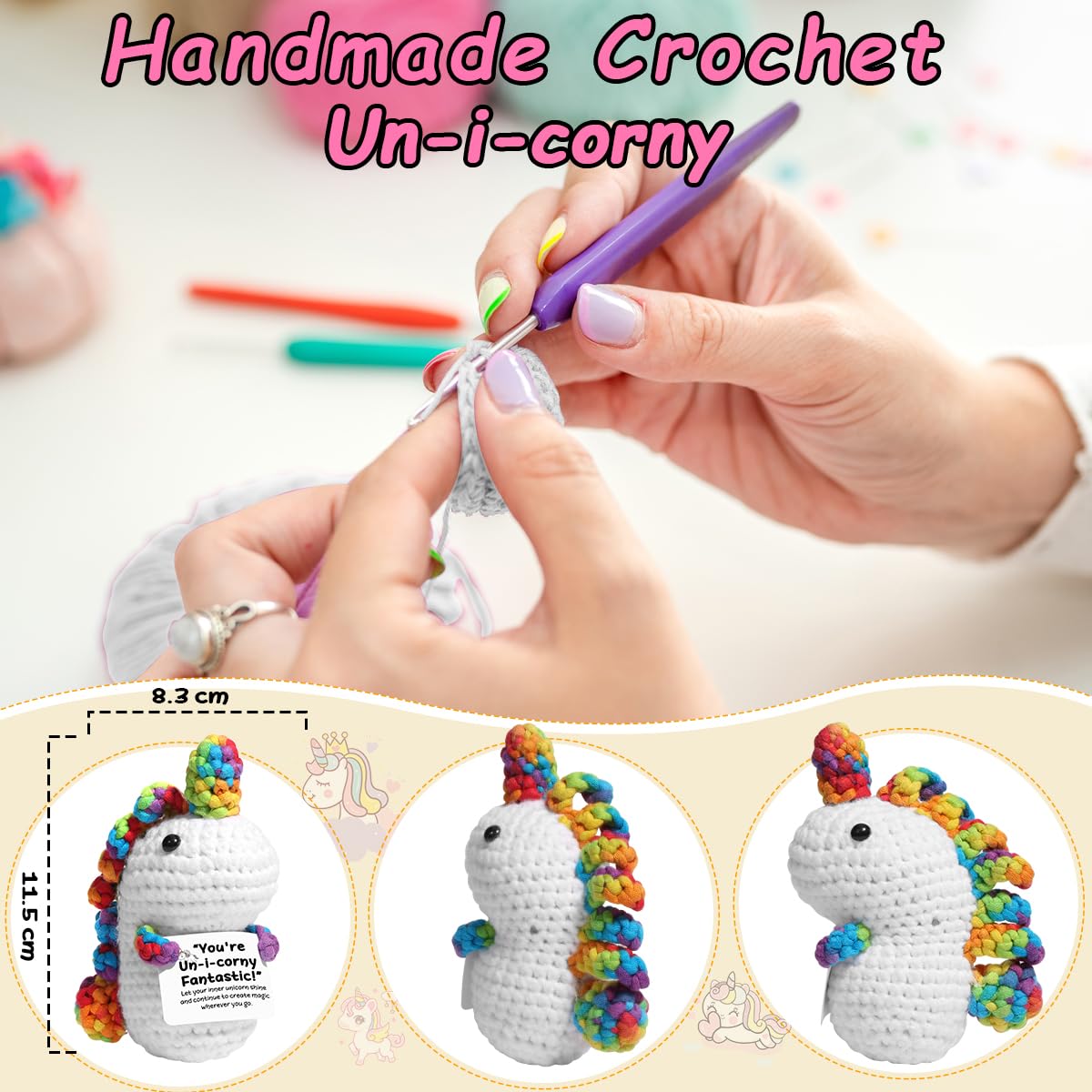 AICase Unicorn Stuff Inspirational Crochet Positive Unicorn Mothers Day Gifts Kawaii Handmade Emotional Support Nuggets Cheer Fu