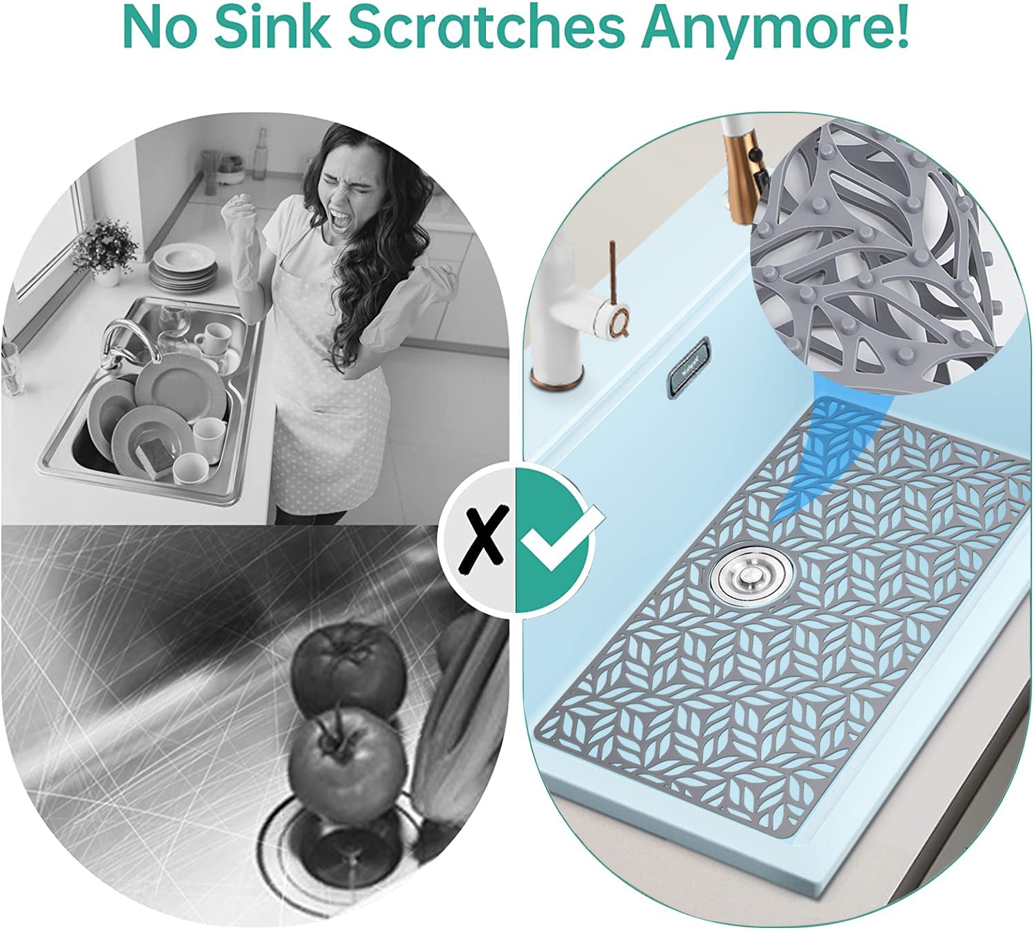 QKVCX Silicone Sink Protectors for Kitchen Sink 28.25''x15.25'' Sink Protectors for Bottom of Farmhouse Stainless Steel Porcelain with Rear Drain Hole for Sink Bowl Sink Mat for Rectangle Porcelain Sink