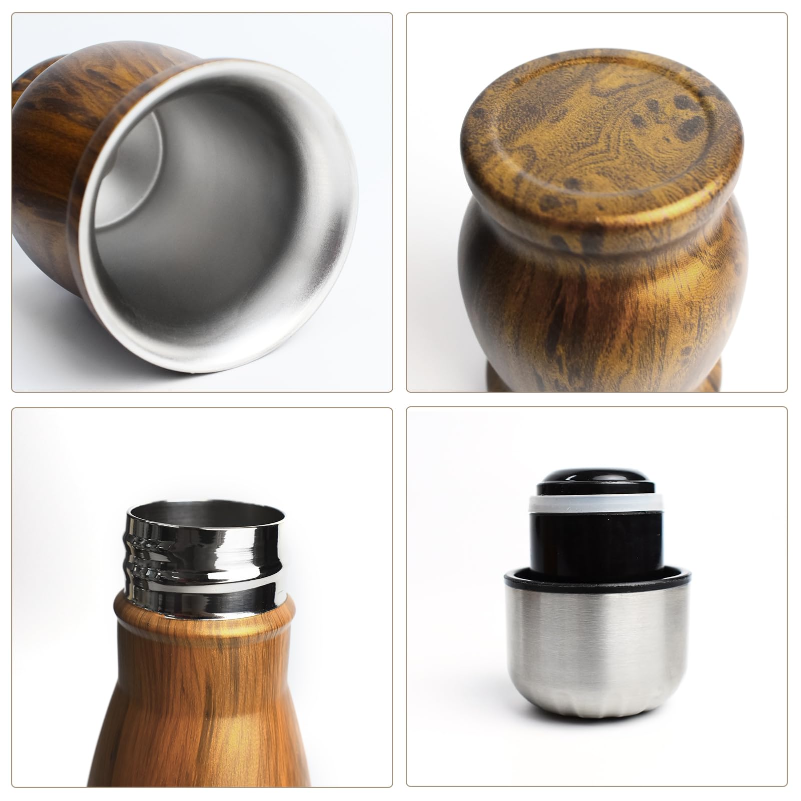 Artcome 5Pc Stainless Steel Yerba Mate Cup Set - 1 8.5Oz Stainless Steel Double-Wall Mate Cup, 1 17Oz Thermos, 2 Bombillas (Yerb