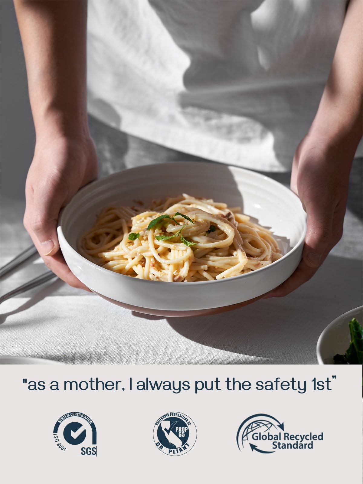 Dowan 8.5'' Pasta Bowls, 30 Oz Large Salad Bowls Alabaster White Serving Bowls For Dinner Wide And Shallow Bowls Set Of 4 Dishwa