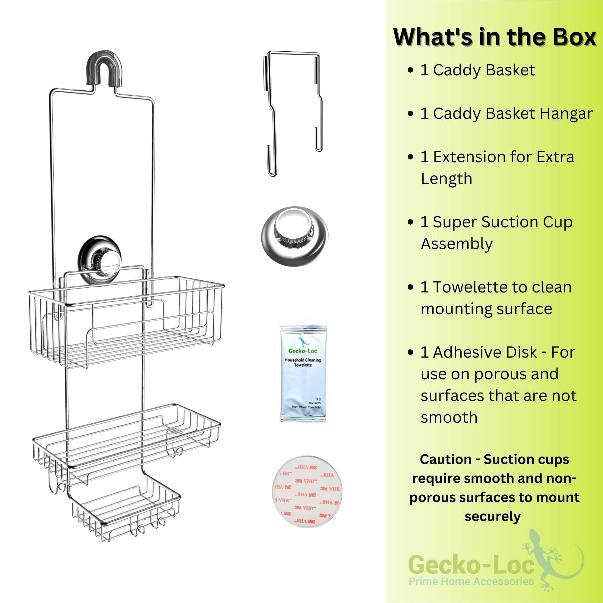 Gecko-Loc Extra Long Adjustable Length Deep Shelf Over The Showerhead Hanging Shower Caddy Organizer - Bathroom Caddies Storage