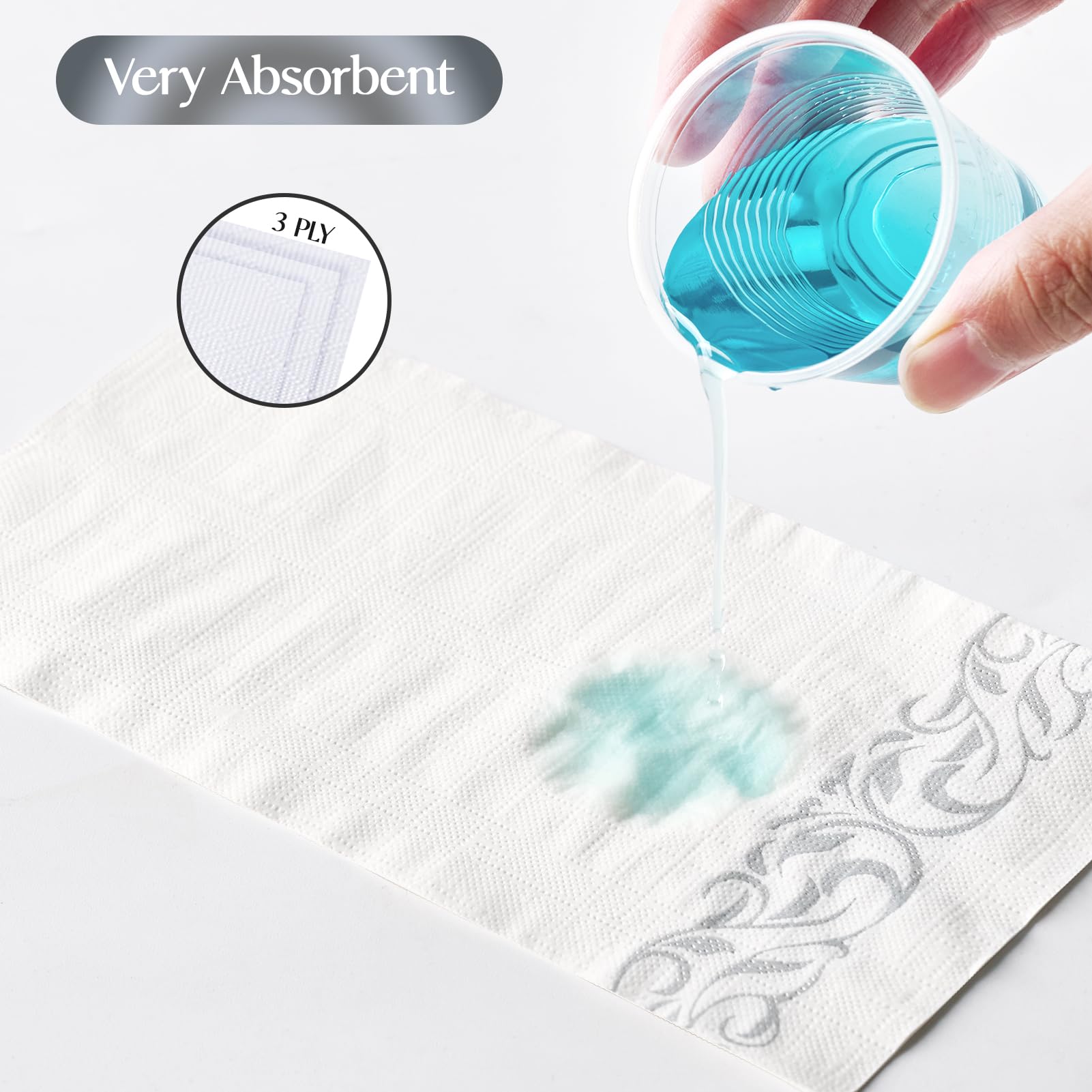 [400 Pack]Vplus Paper Napkins Guest Towels Disposable Premium Quality 3-ply Dinner Napkins Disposable Soft  Absorbent  Party Napkins Wedding Napkins for Kitchen  Parties  Dinners or Events(Silver)