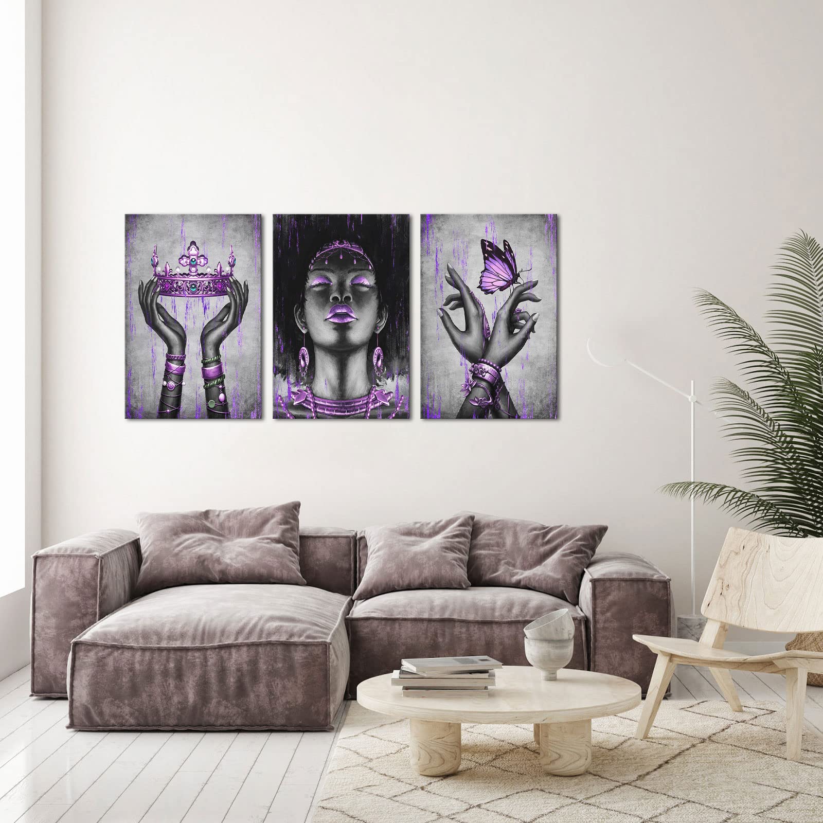 Kalormore Fashion African American Woman Painting Giclee Canvas Prints Elegant Black Girl With Purple Accessories Picture Poster