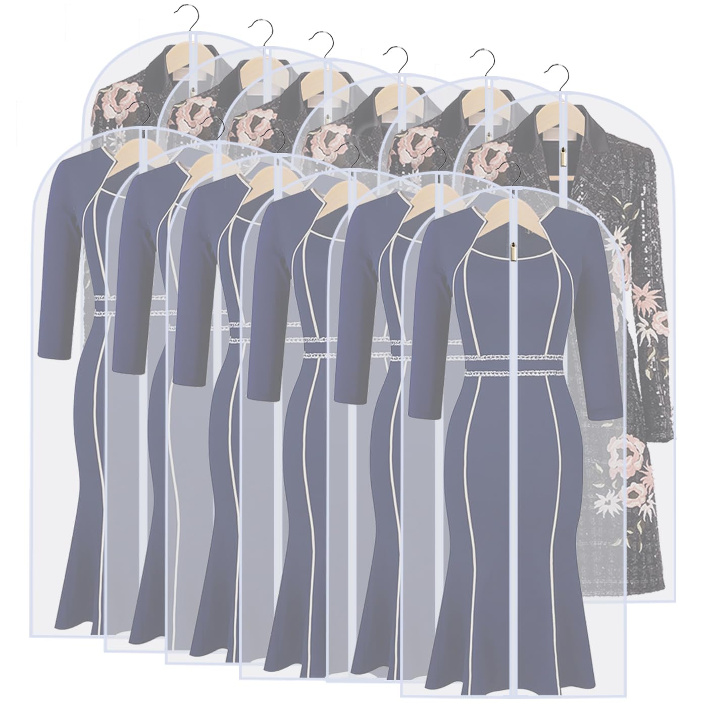Garment Bag Covers (24X55 Set of 12) Lightweight White PEVA Breathable Bags with Study Full Zipper for Coat Protector Travel