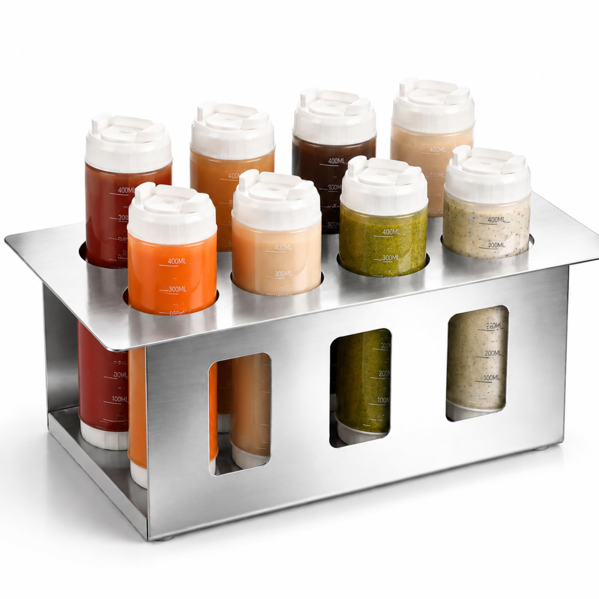 Wesiti Squeeze Bottle Holder with 8 Condiment Bottles, 14.6x8.7x5.7