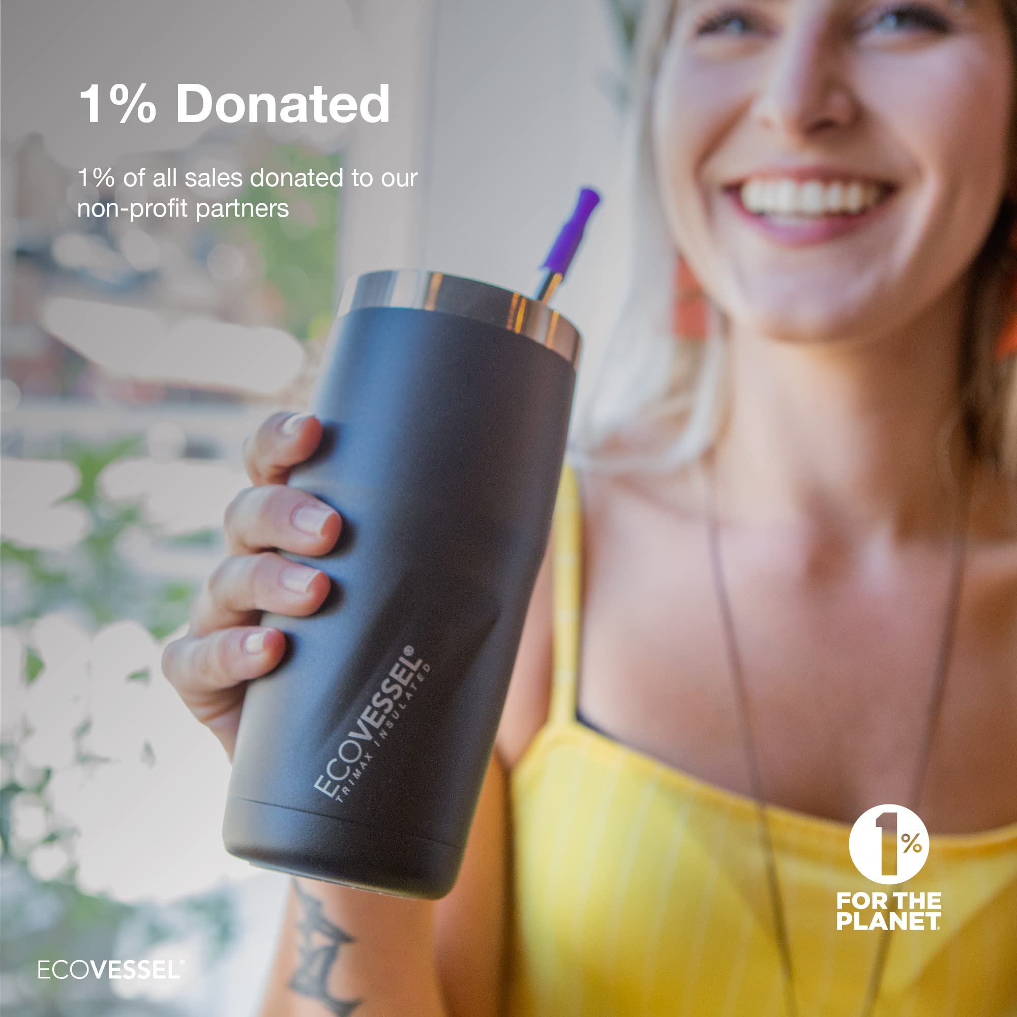 Ecovessel Metro Vacuum Stainless Steel Tumbler Cup, Insulated Water Bottle, Travel Coffee Mug With Slider Lid And Non Slip Base