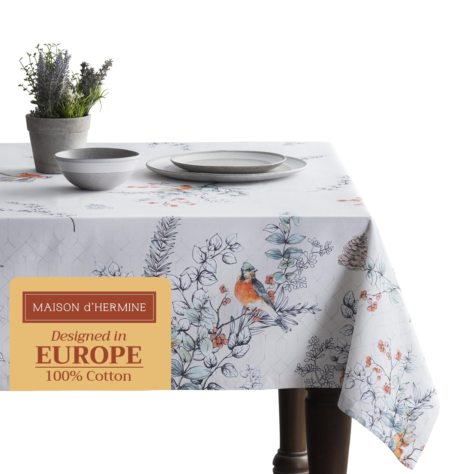 Maison D' Hermine Table Cover 100% Cotton 60''X90'' Decorative Tablecloth Washable Rectangle Tablecloths, Dining, Home, Wedding,