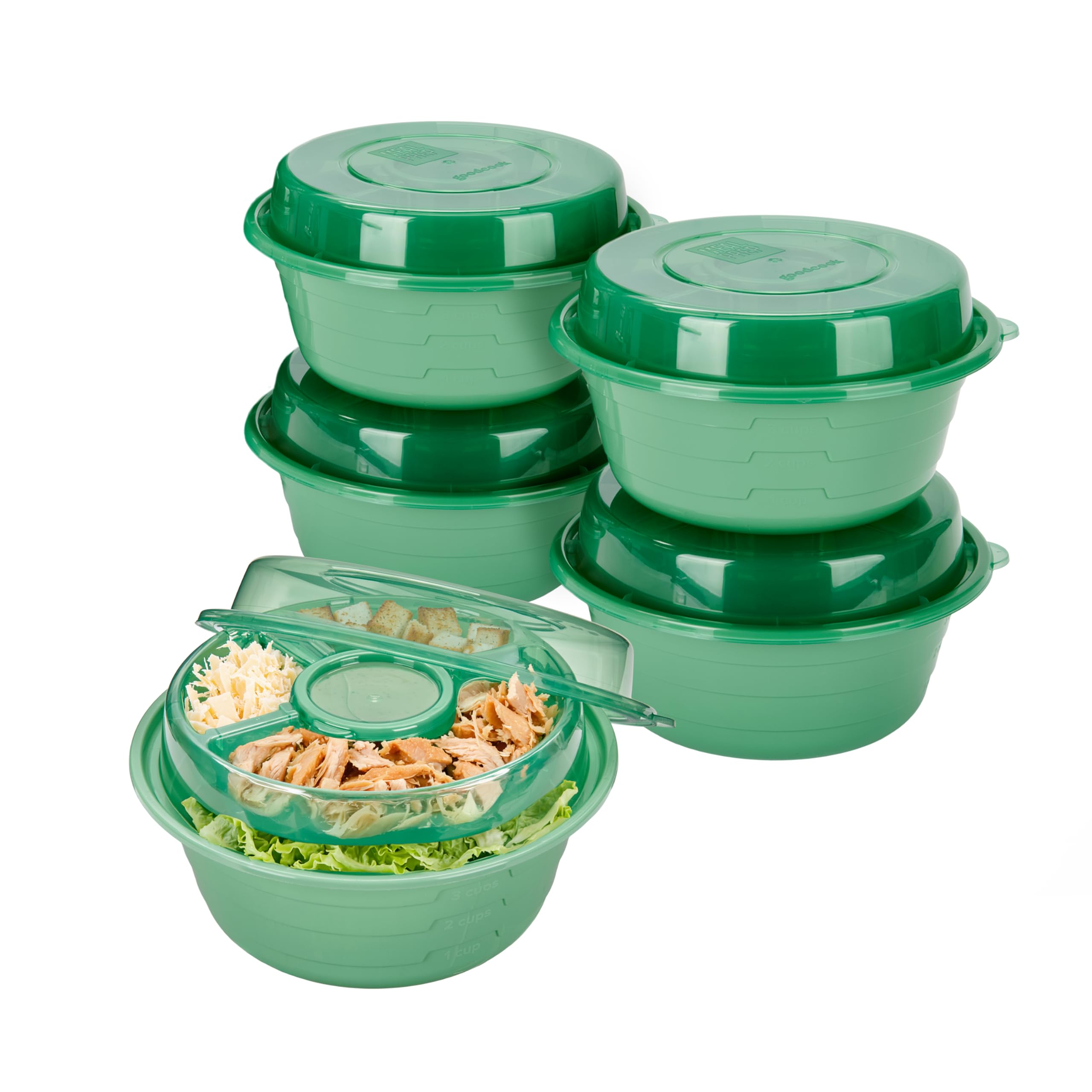 GoodCook Meal Prep Food Storage Containers with Dressing Cup, Round 5Cup