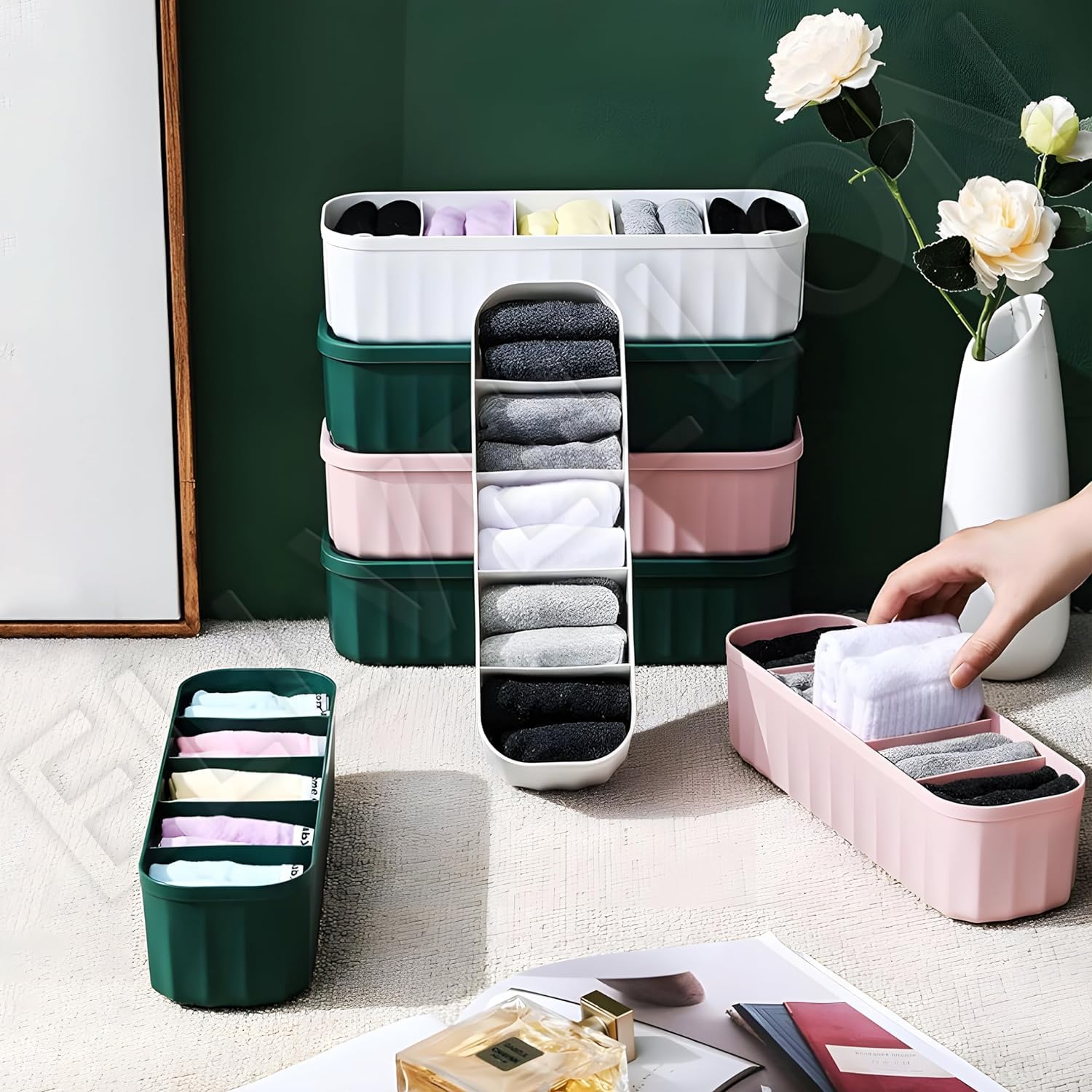 Ality Multipurpose Plastic Storage Drawer Organiser, Socks Organiser (Set Of 4, Multicolour)
