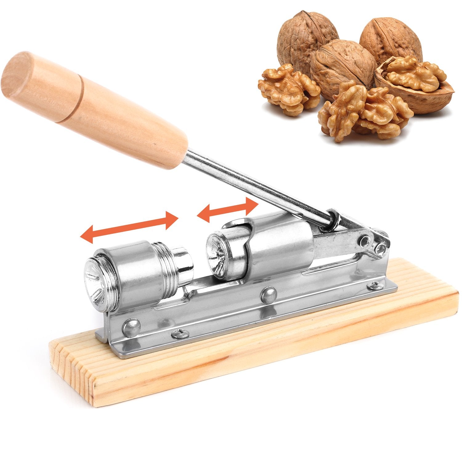 Anwenk Heavy Duty Nutcracker Tool - Stainless Steel Pecan & Walnut Cracker with Wood Base - Universal Size