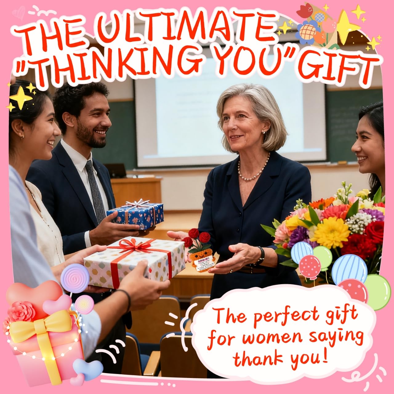 TKGIFTHOT Christmas Thank You Gift for Women Mentor Teacher Mom Friend Crochet Rose Sentimental Appreciation Gifts for Women Ret