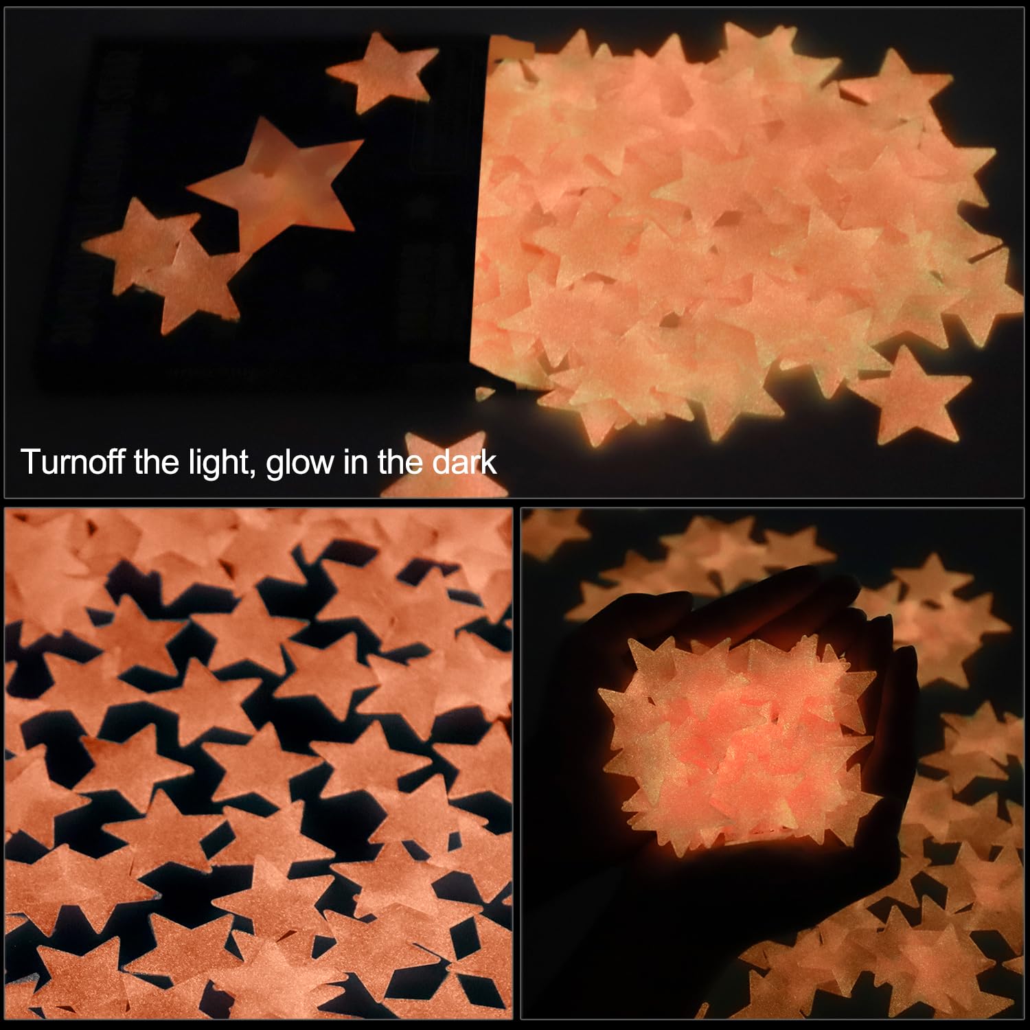AM AMAONM 100 Pcs Pink Glow in The Dark Luminous Stars Fluorescent Noctilucent Plastic Wall Stickers Murals Decals for Home Art Decor Ceiling Wall Decorate Kids Babys Bedroom Room Decorations