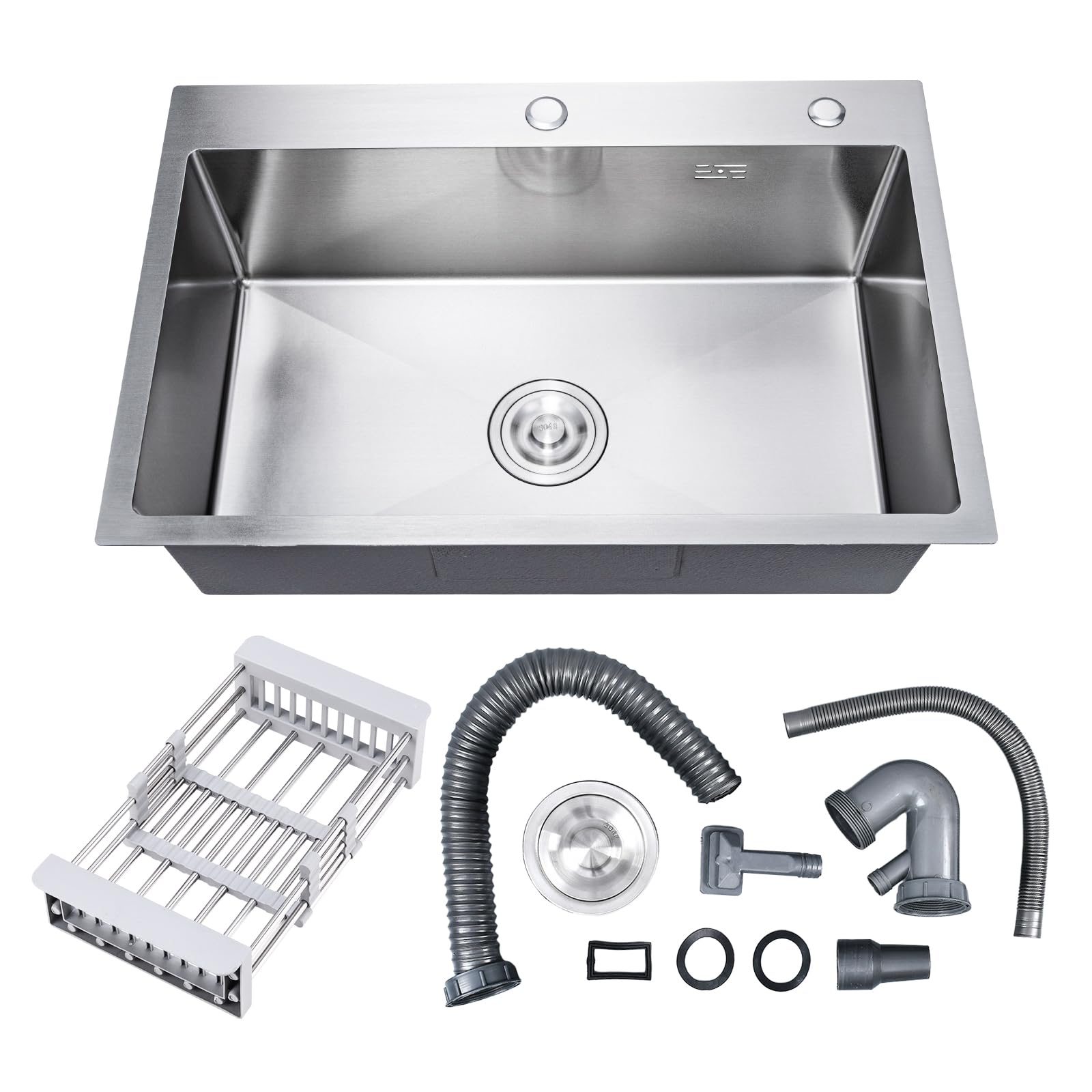 DuyviSteil 24 Inch Kitchen Sink Drop-in, 18 Gauge Stainless Steel Top Mount Workstation Sink, Single Bowl Kitchen Sinks with Bas